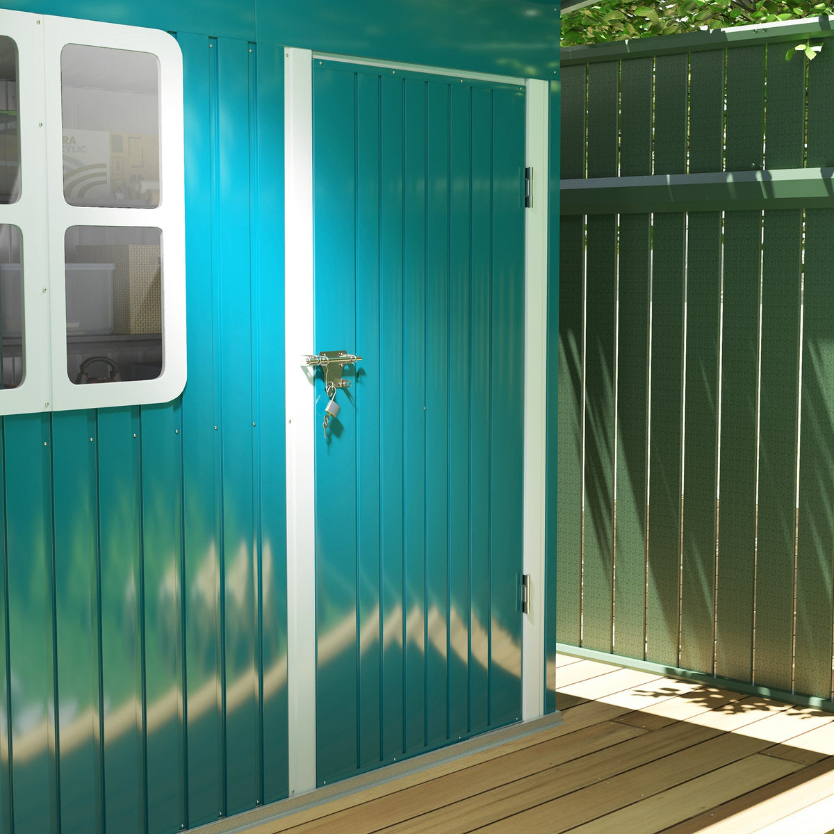 7 x 4ft Storage Shed Galvanised Steel Garden Shed, Metal Shed with Foundation Kit, Window, Lockable Wide Door and Air Vents for Outdoor Patio, Green