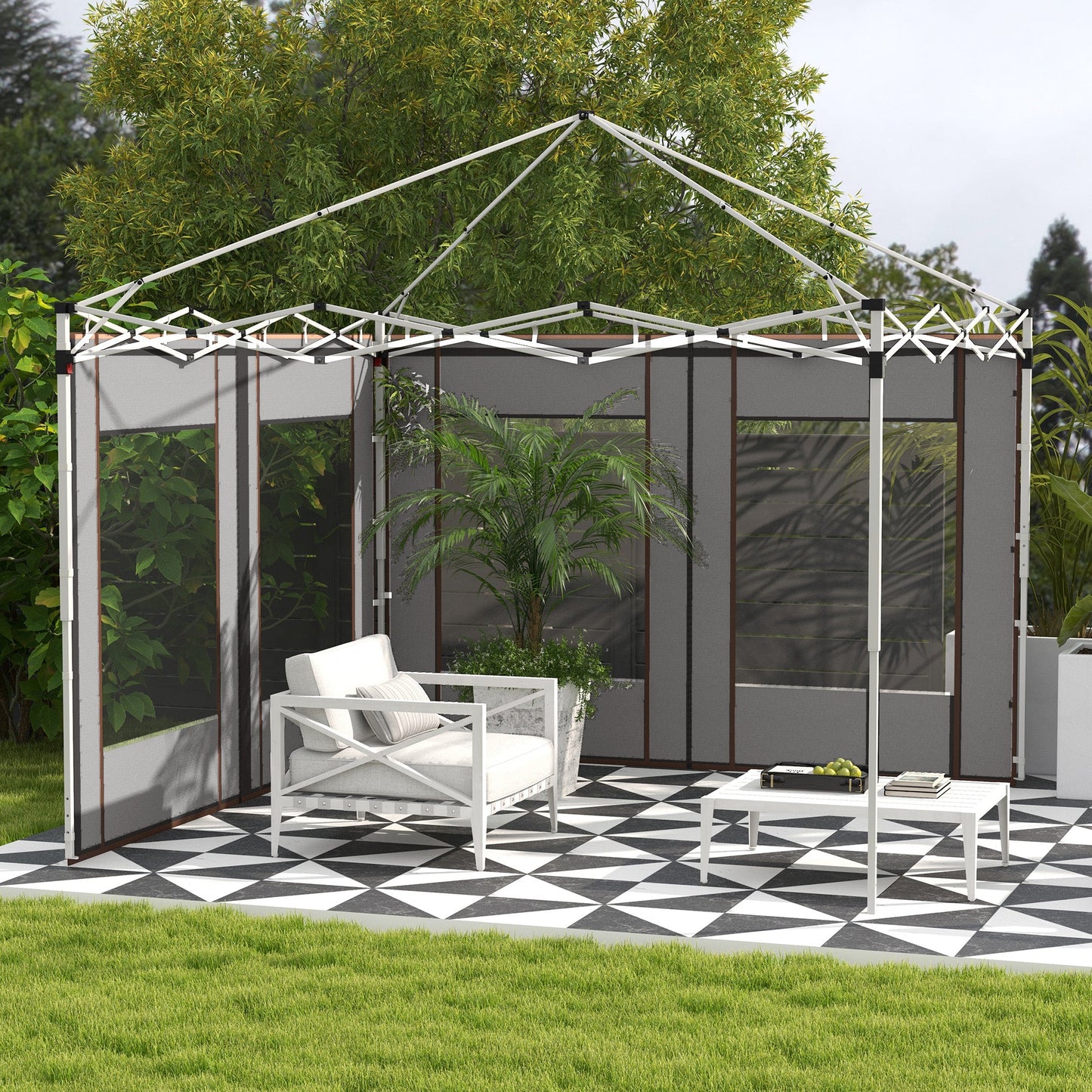 Gazebo Side Panels with Zipped Doors and Windows, for 3x3(m) or 3x6m Pop Up Gazebo, 2 Pack Sides Replacement, Grey