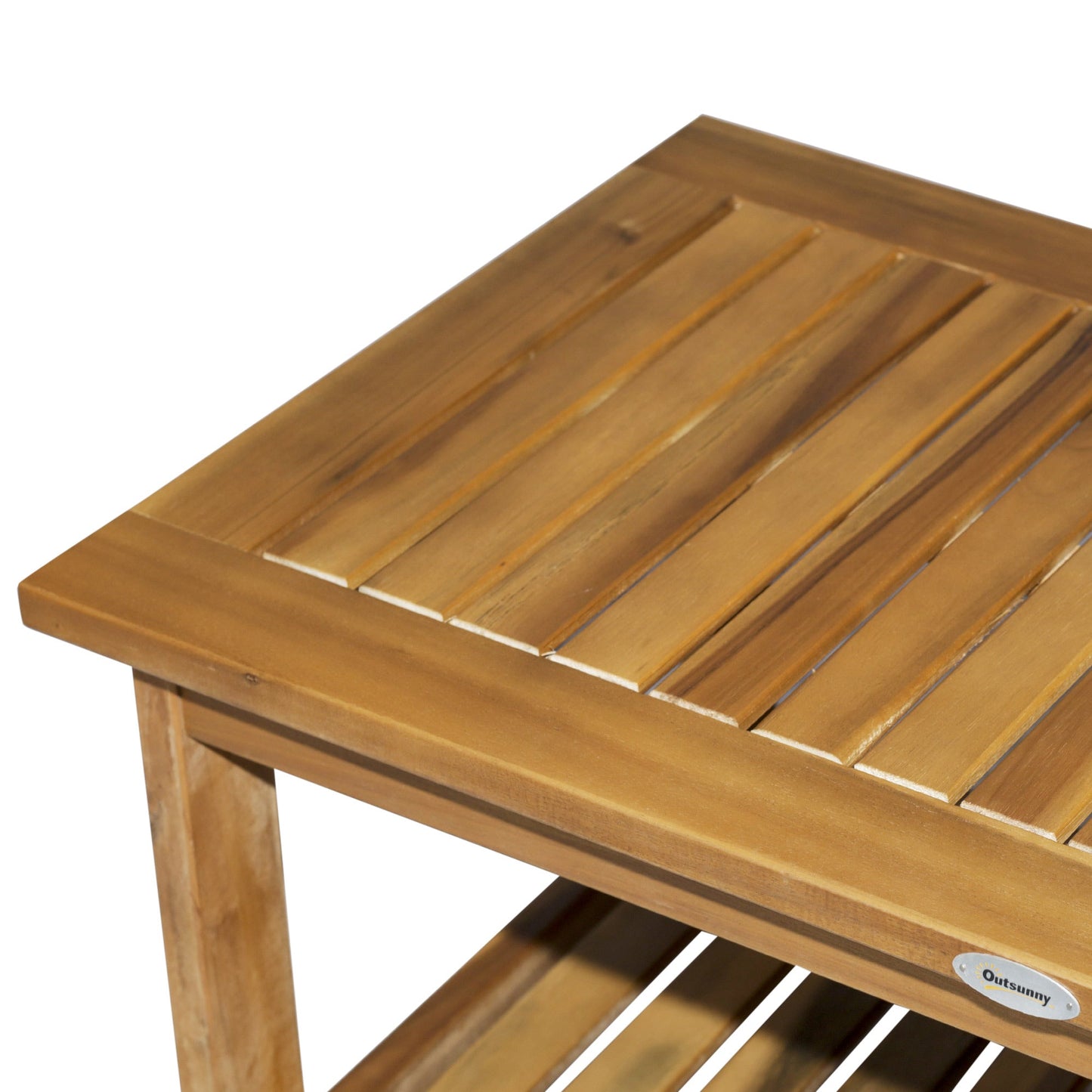 Wooden Garden Coffee Table, Outdoor Side Table with Bottom Storage Shelf for Patio, Deck, Lawn, Garden, 90 x 45 x 43 cm, Teak