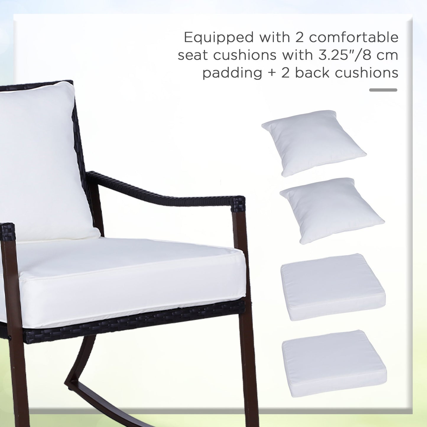Rattan Bistro Set, 3 Pieces Wicker Garden Furniture Set with Rocking Chairs and Round Glass Top Coffee Table, Small Balcony Furniture with Cushions for Outdoor, Porch, Brown