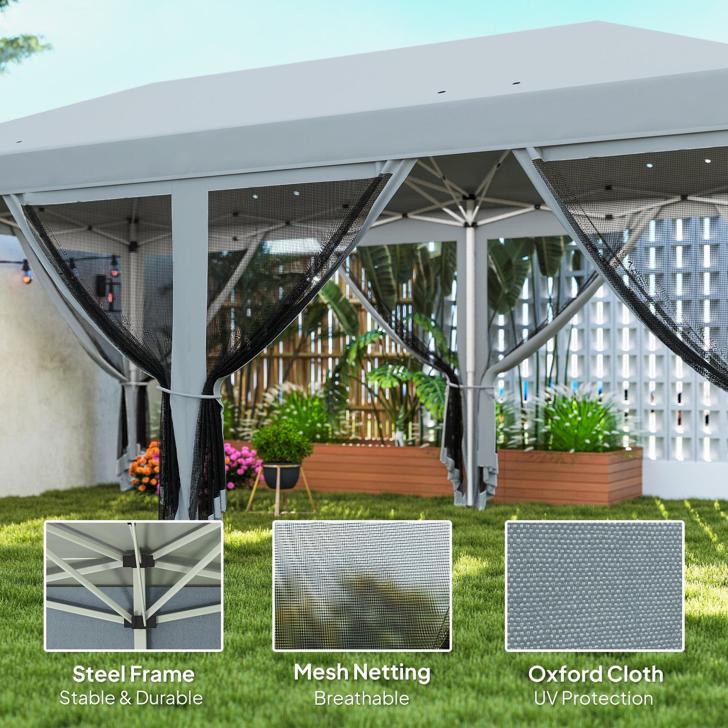 3 x 6m Pop Up Gazebo, Outdoor Canopy Shelter, Marquee Party Wedding Tent with 6 Mesh Walls and Carry Bag, Grey