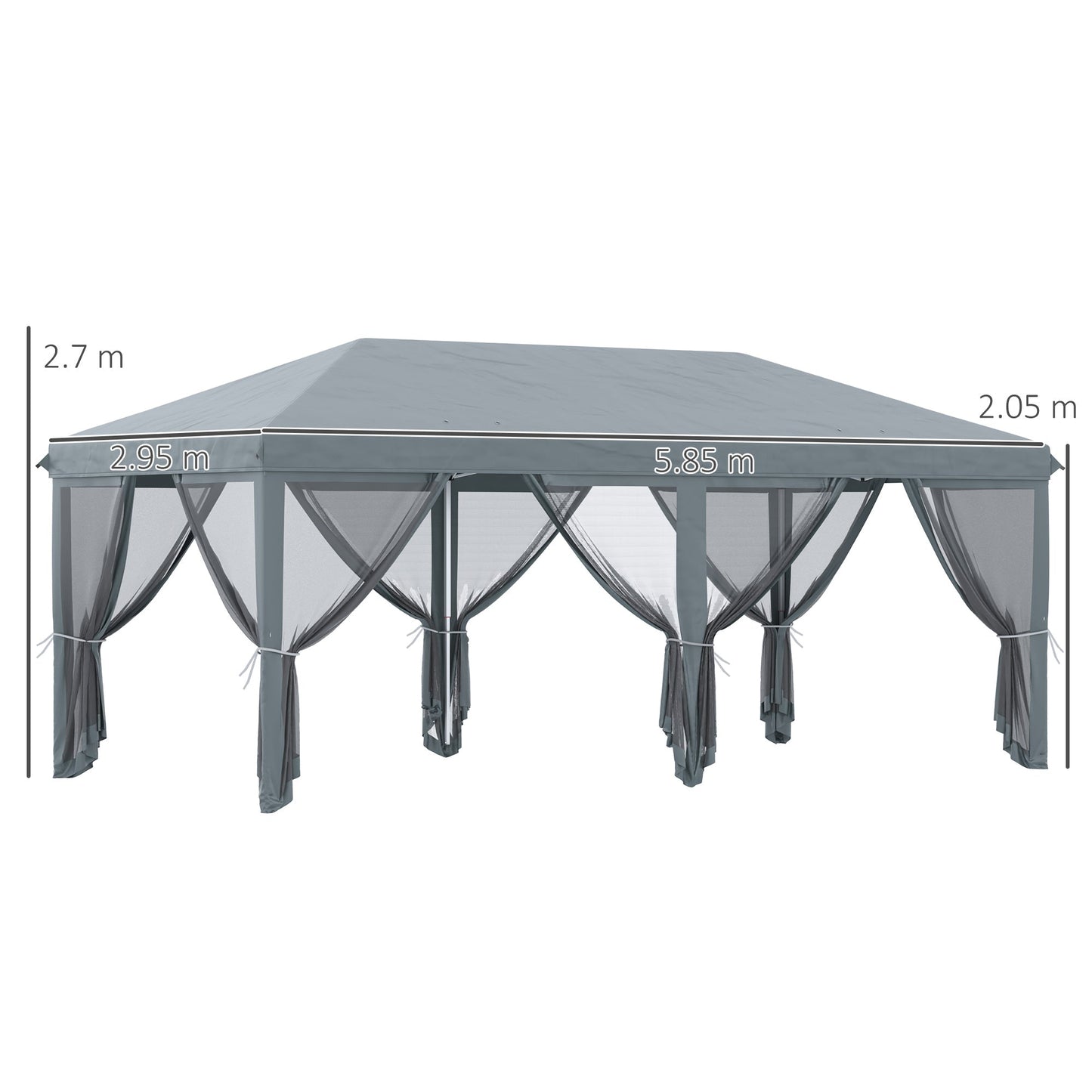 3 x 6m Pop Up Gazebo, Outdoor Canopy Shelter, Marquee Party Wedding Tent with 6 Mesh Walls and Carry Bag, Grey