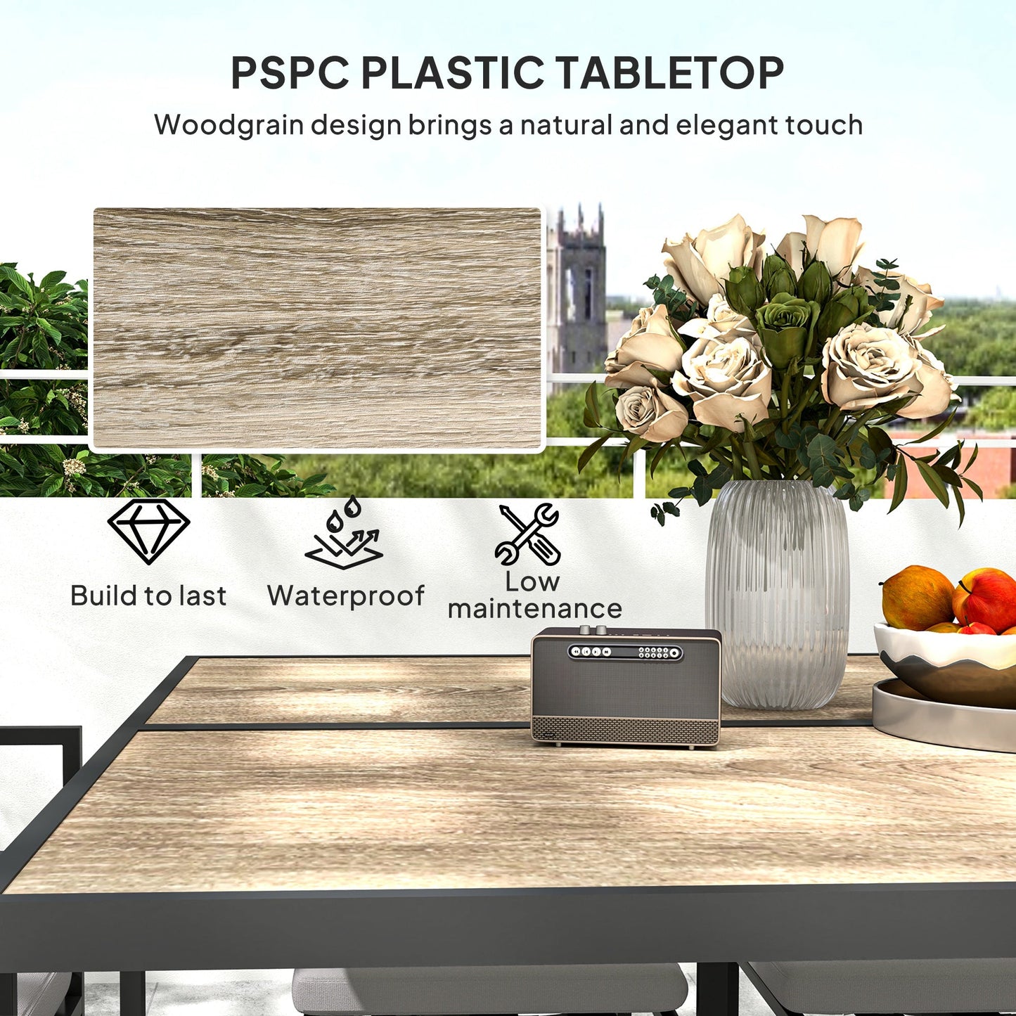 9 Piece Garden Dining Set, Cube Outdoor Garden Furniture Set with Cushions, 8 Seater Garden Table and Chairs with 4 Stools, Square PSPC Plastic Top Table, Side Pockets for Conservatory, Grey