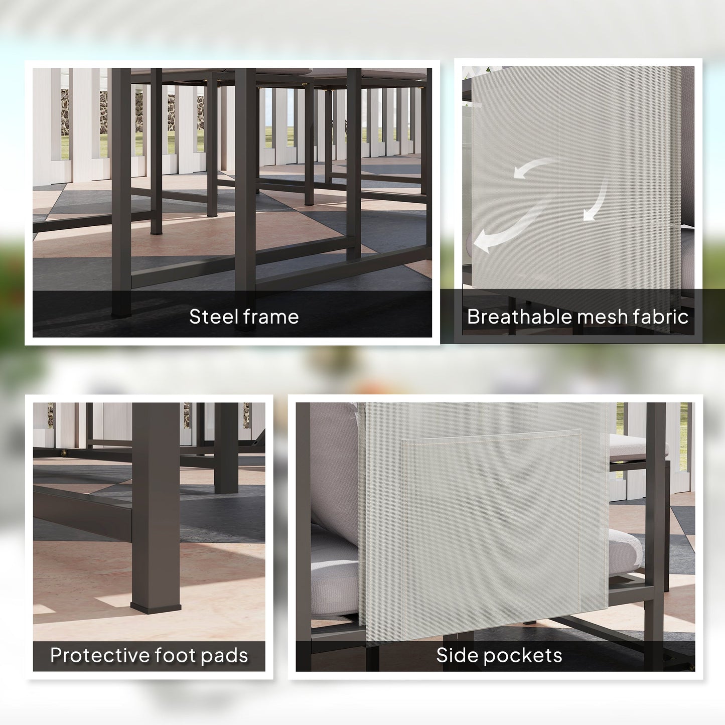 9 Piece Garden Dining Set, Cube Outdoor Garden Furniture Set with Cushions, 8 Seater Garden Table and Chairs with 4 Stools, Square PSPC Plastic Top Table, Side Pockets for Conservatory, Grey