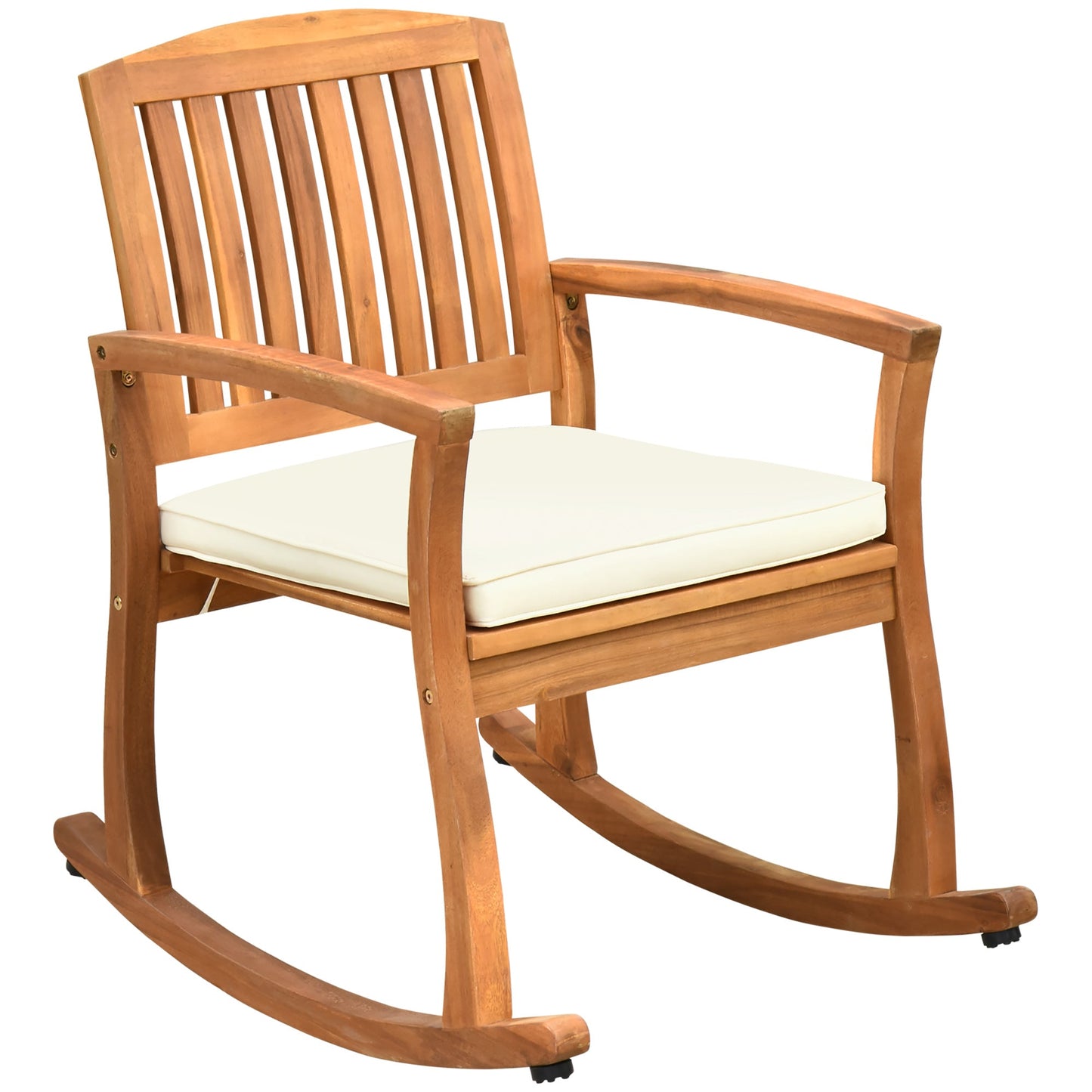 Garden Acacia Wood Rocking Chair Deck Indoor Outdoor Porch Seat Rocker with Cushion