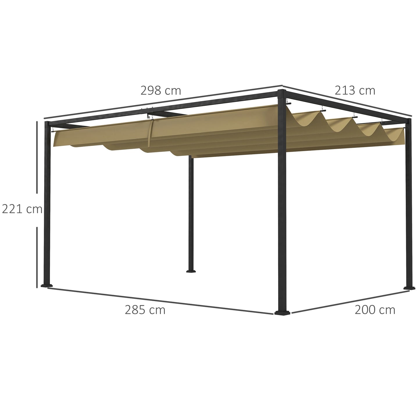 3 x 2m Metal Outdoor Pergola with Retractable Roof, Outdoor Gazebo Canopy Shelter with Drainage Holes for Garden, Patio, Lawn, Khaki