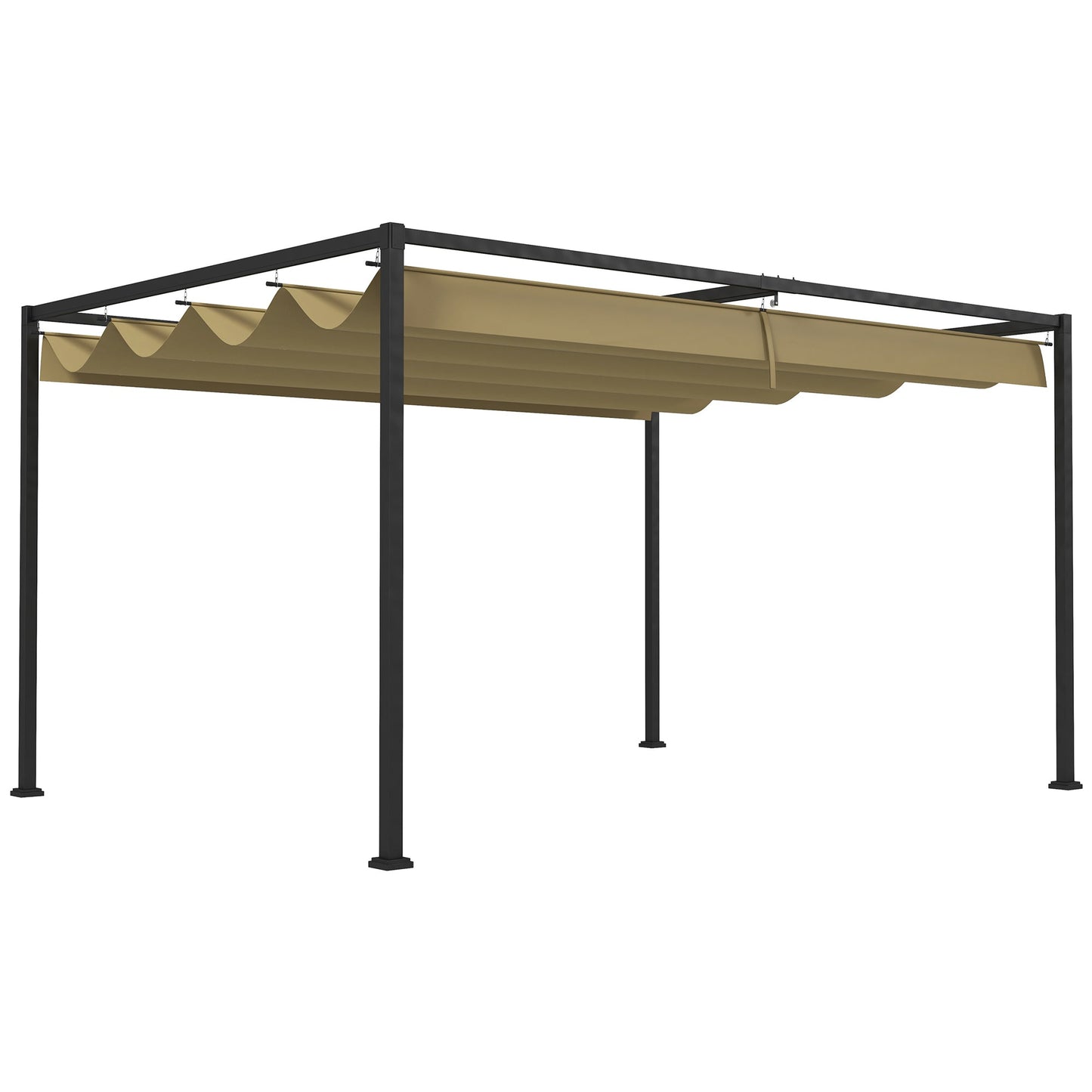 3 x 2m Metal Outdoor Pergola with Retractable Roof, Outdoor Gazebo Canopy Shelter with Drainage Holes for Garden, Patio, Lawn, Khaki