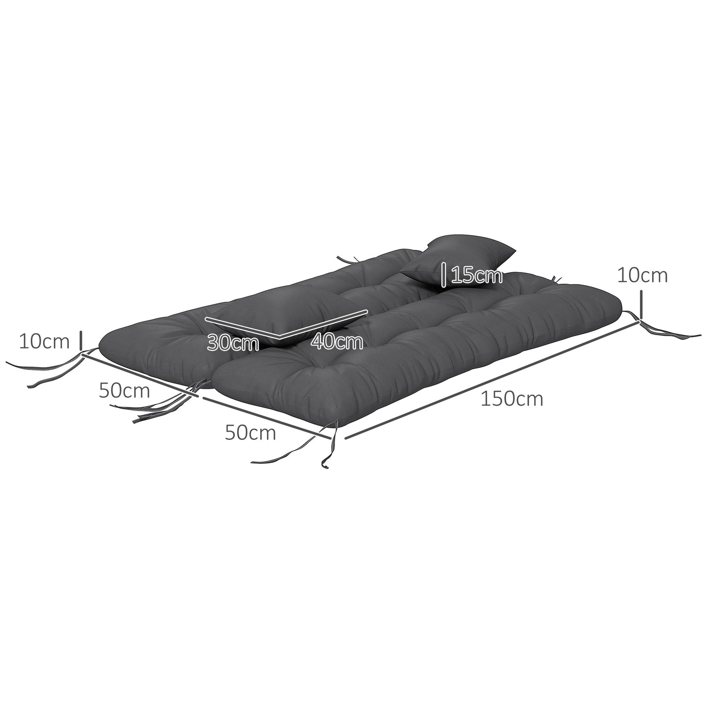 Outdoor Seat Cushions Back Cushion with 2 Pillows, Water Repellent Seat Pads for 3-Seater Chair, Swing, Sofa, CUSHIONS ONLY, NO SWING, Charcoal Grey