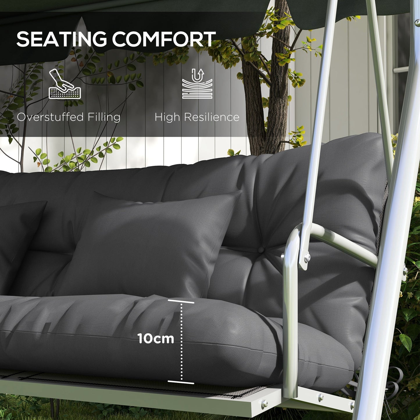 Outdoor Seat Cushions Back Cushion with 2 Pillows, Water Repellent Seat Pads for 3-Seater Chair, Swing, Sofa, CUSHIONS ONLY, NO SWING, Charcoal Grey
