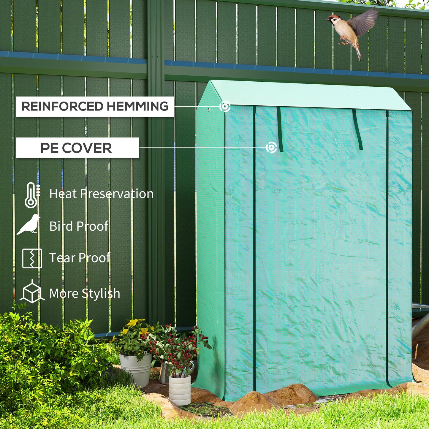 3 Tier Mini Greenhouse with Reinforced PE Cover, Portable Small Greenhouse with Roll-Up Door, 100 x 40 x 150cm, Green