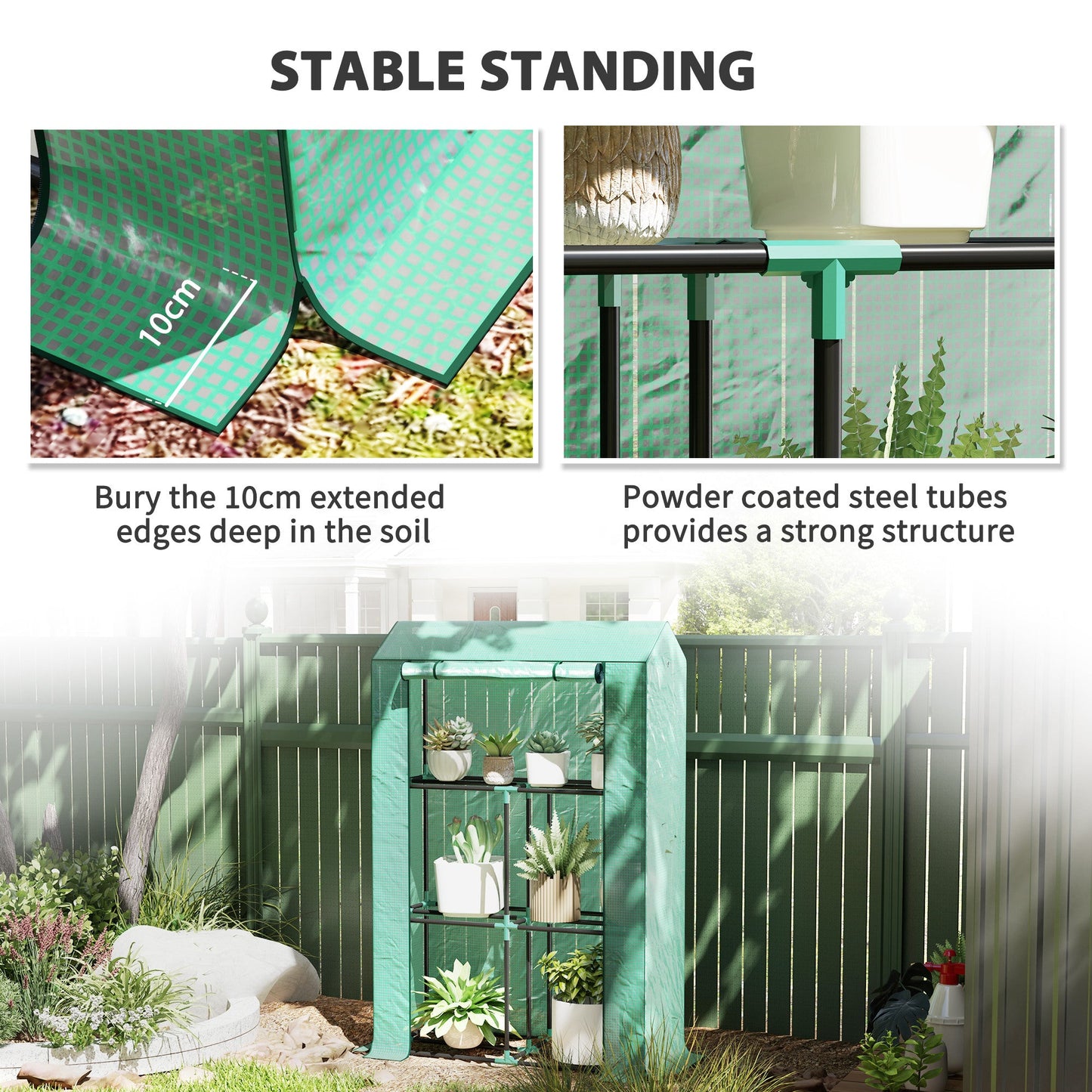 3 Tier Mini Greenhouse with Reinforced PE Cover, Portable Small Greenhouse with Roll-Up Door, 100 x 40 x 150cm, Green