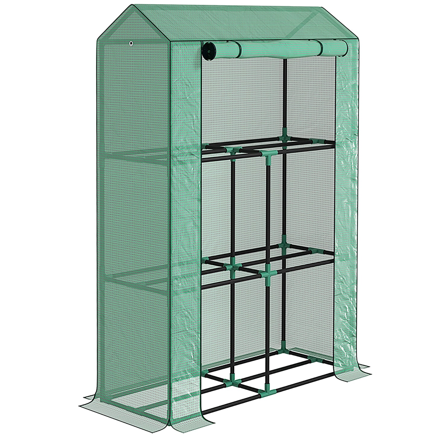 3 Tier Mini Greenhouse with Reinforced PE Cover, Portable Small Greenhouse with Roll-Up Door, 100 x 40 x 150cm, Green