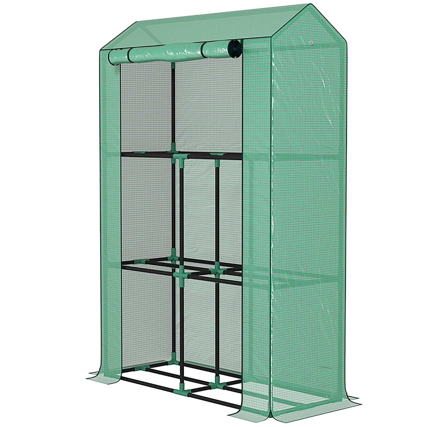 3 Tier Mini Greenhouse with Reinforced PE Cover, Portable Small Greenhouse with Roll-Up Door, 100 x 40 x 150cm, Green