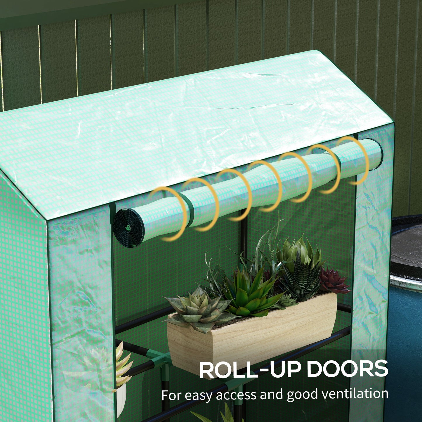 3 Tier Mini Greenhouse with Reinforced PE Cover, Portable Small Greenhouse with Roll-Up Door, 100 x 40 x 150cm, Green
