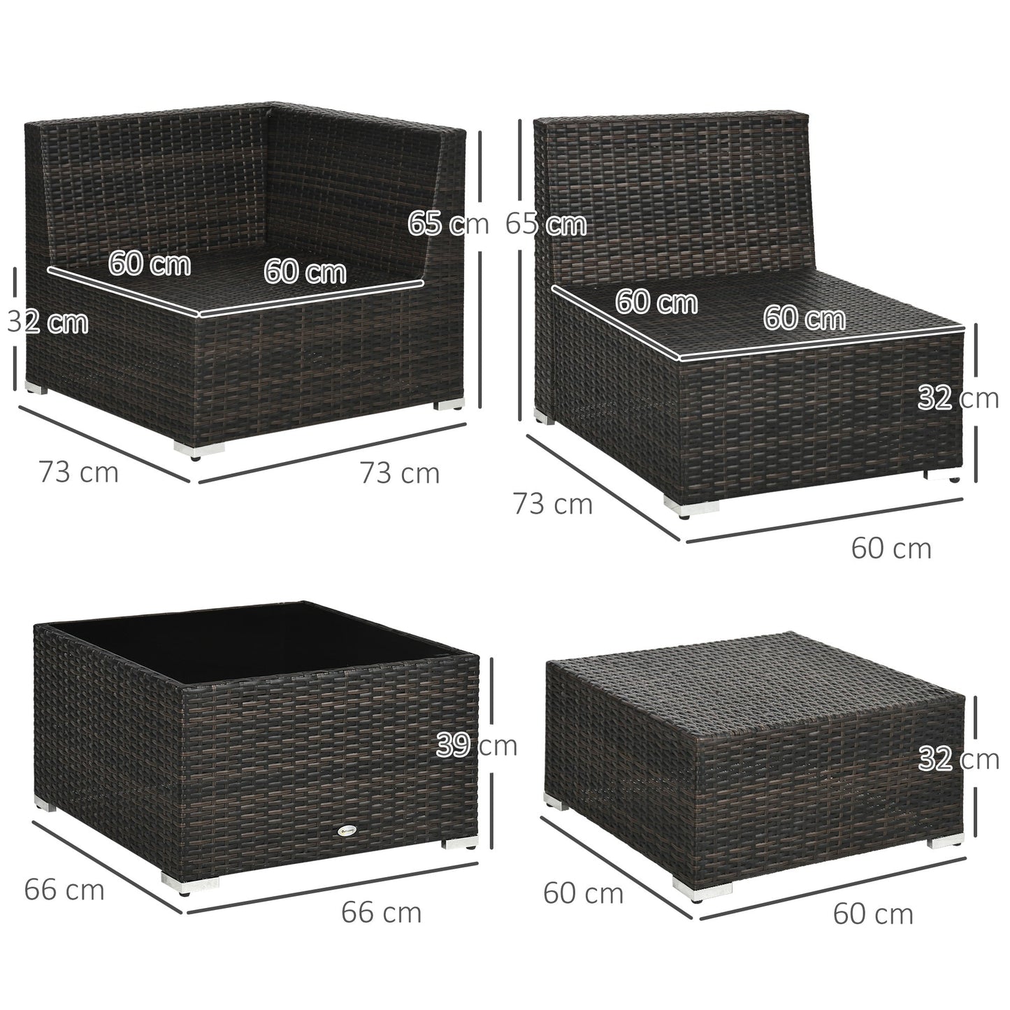 8 Pieces PE Rattan Corner Sofa Set, Outdoor Garden Furniture Set, Patio Wicker Sofa Seater w/ Cushion, Washable Cushion Cover & Tempered Glass Table, Brown