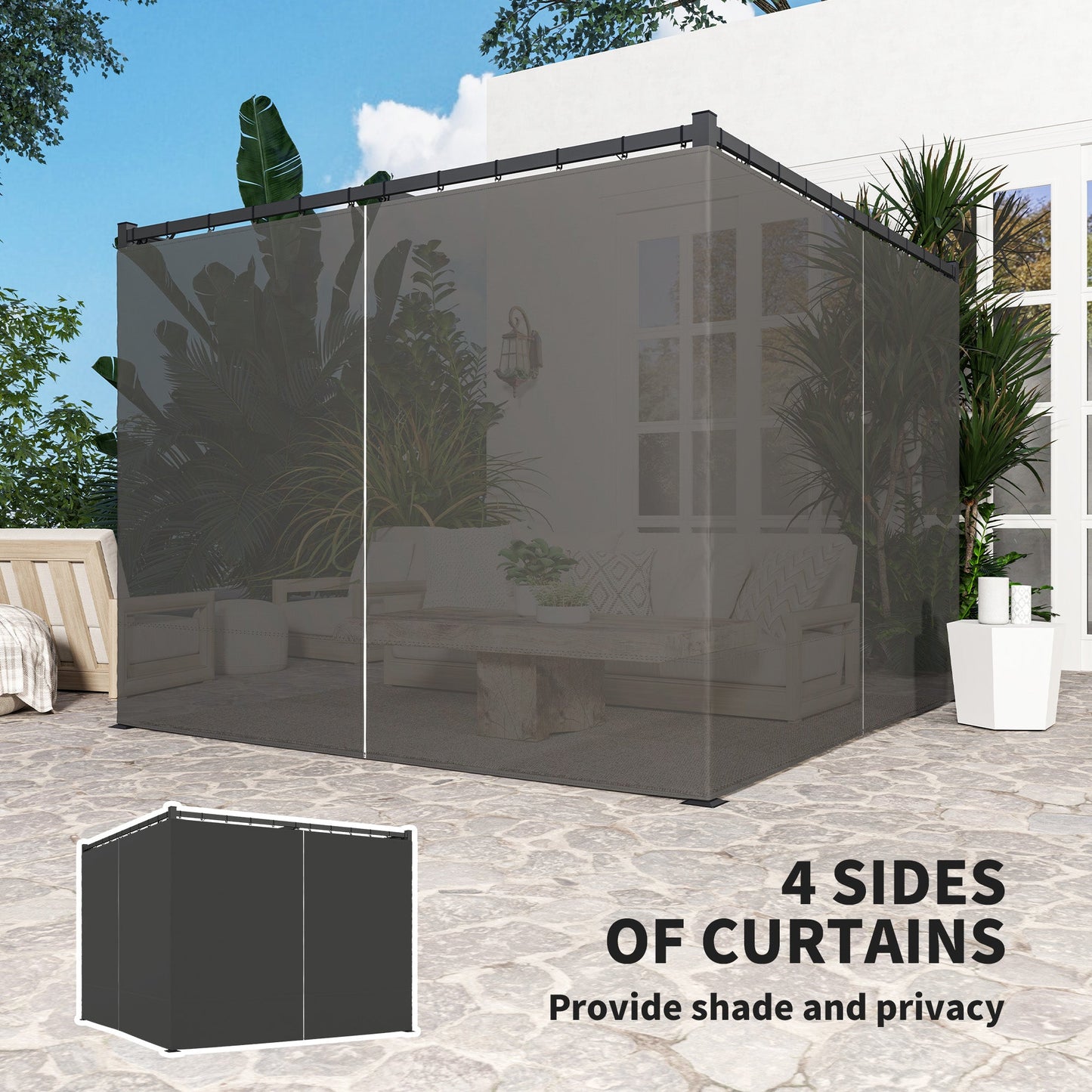 3 x 3(m) Pergola with Retractable Roof Canopy and Curtains, Metal Frame Garden Gazebo Outdoor Sun Shade Shelter for Grill, Patio, Deck, Charcoal Grey