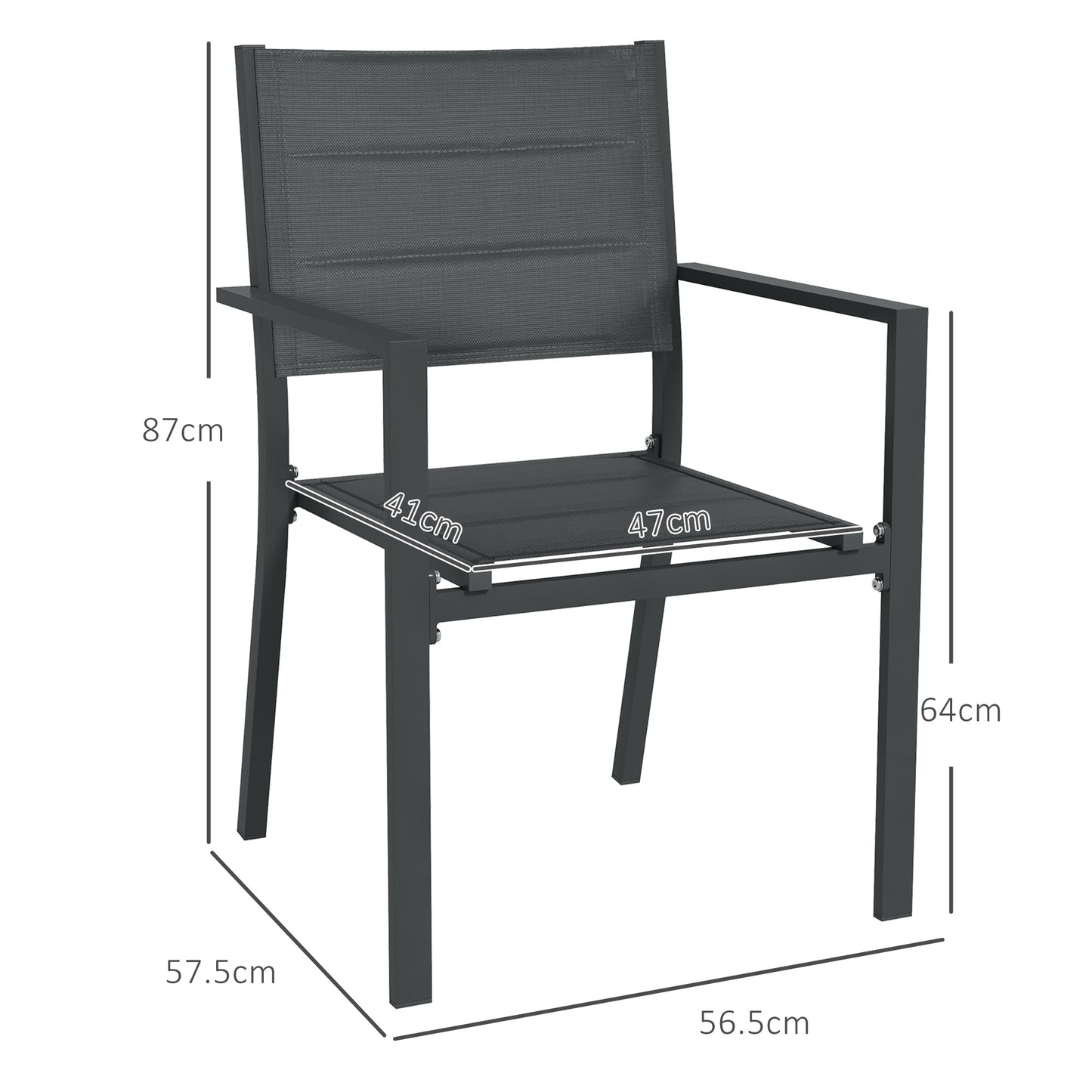 2 Pieces Garden Dining Chairs, Aluminium Outdoor Armchair for 2 with Breathable Mesh Fabric, Stackable Design, Dark Grey