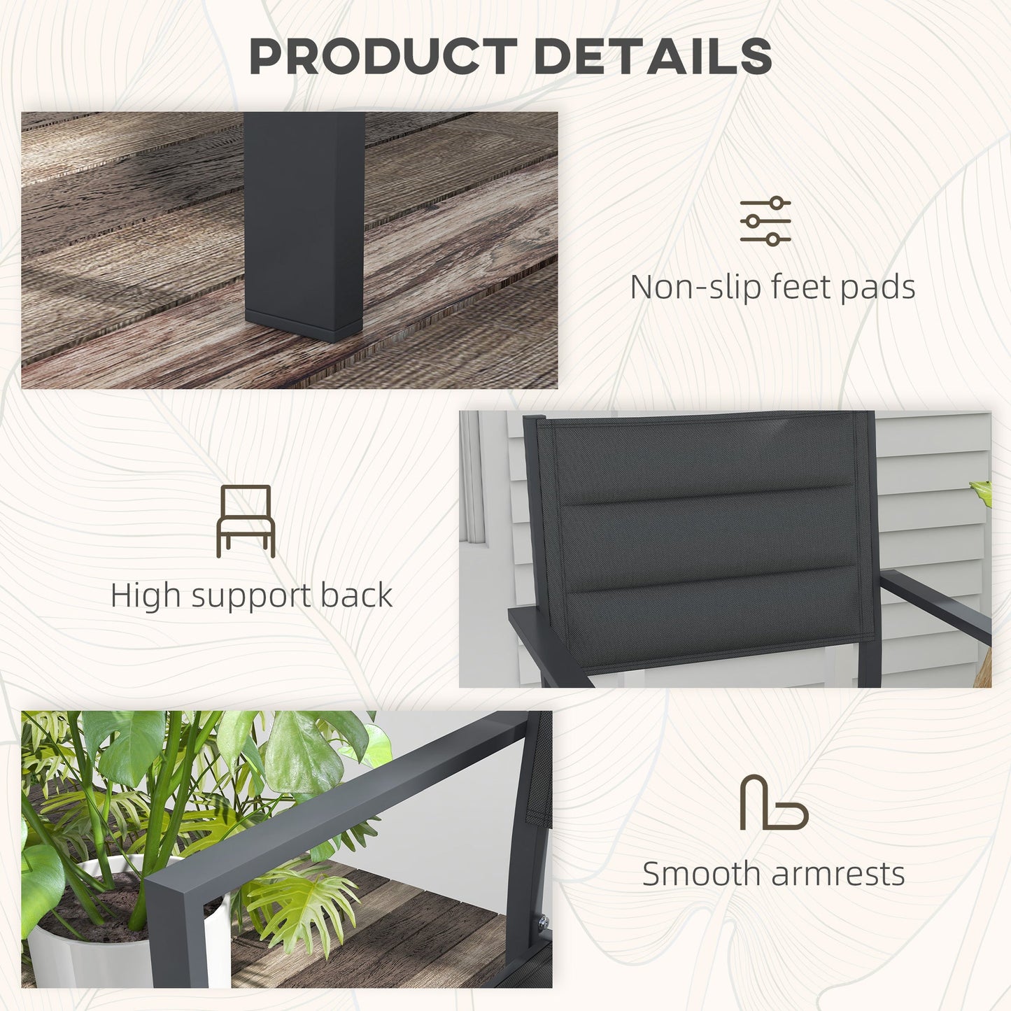 2 Pieces Garden Dining Chairs, Aluminium Outdoor Armchair for 2 with Breathable Mesh Fabric, Stackable Design, Dark Grey