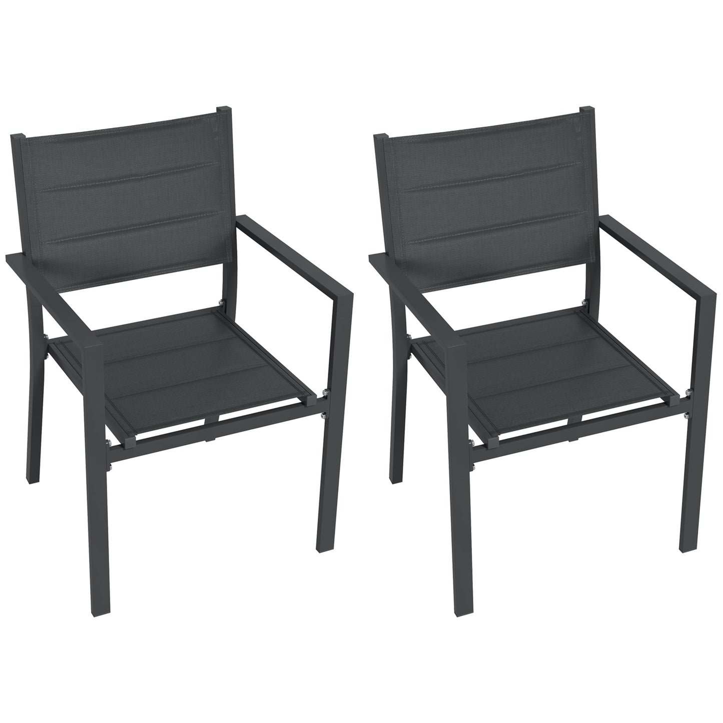 2 Pieces Garden Dining Chairs, Aluminium Outdoor Armchair for 2 with Breathable Mesh Fabric, Stackable Design, Dark Grey