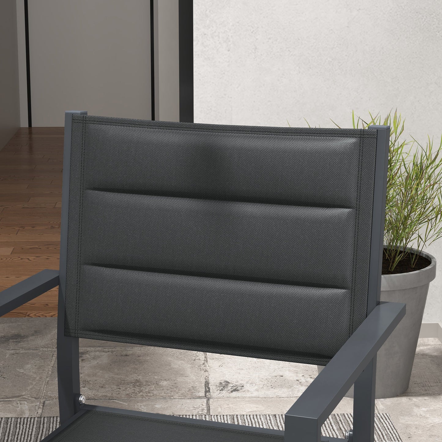 2 Pieces Garden Dining Chairs, Aluminium Outdoor Armchair for 2 with Breathable Mesh Fabric, Stackable Design, Dark Grey