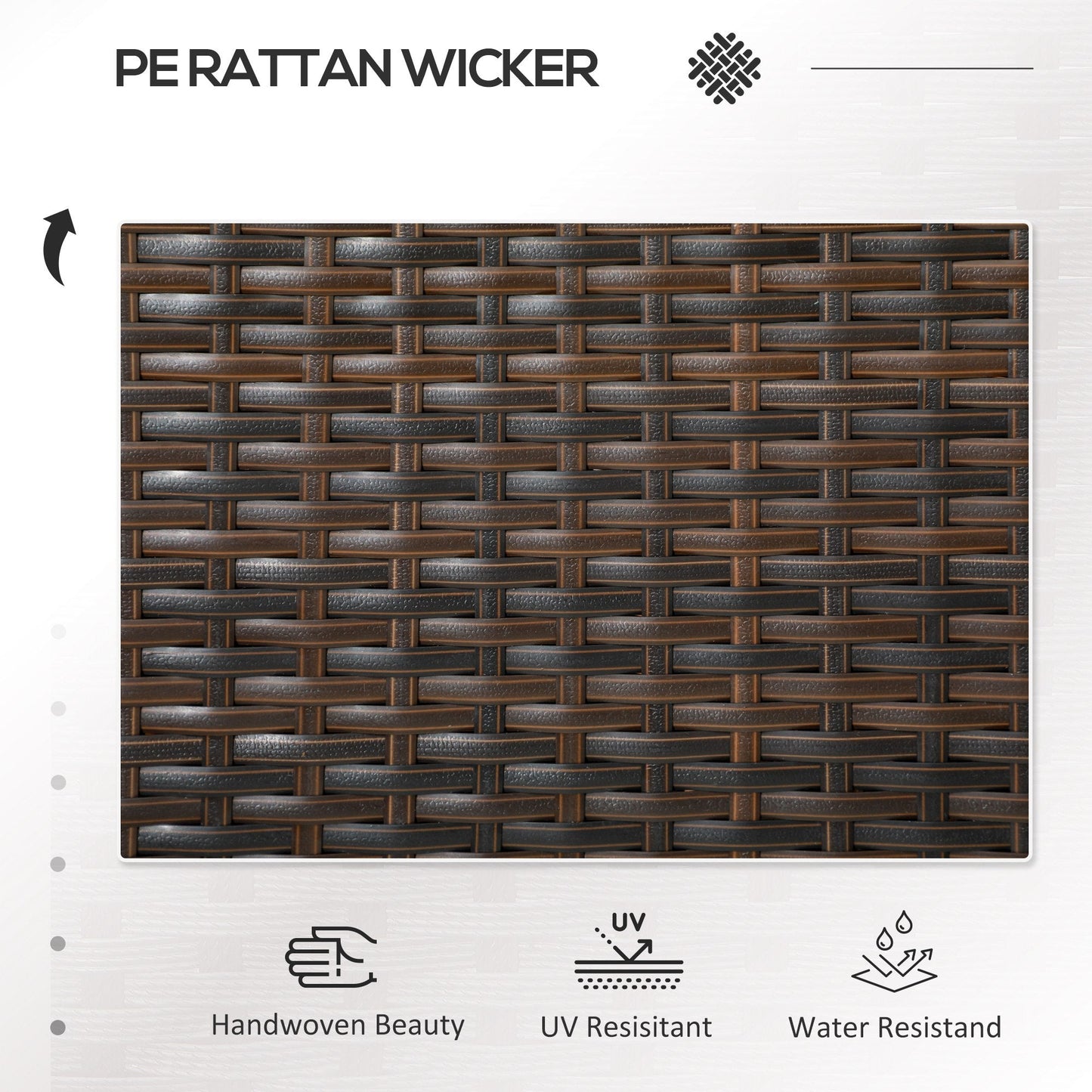 2 Seat Rattan Garden Bench, Patio Wicker Chair with Glass Tea Table, Outdoor Love Seat with Padded Cushions, for Garden, Porch, Poolside, Brown/Cream White