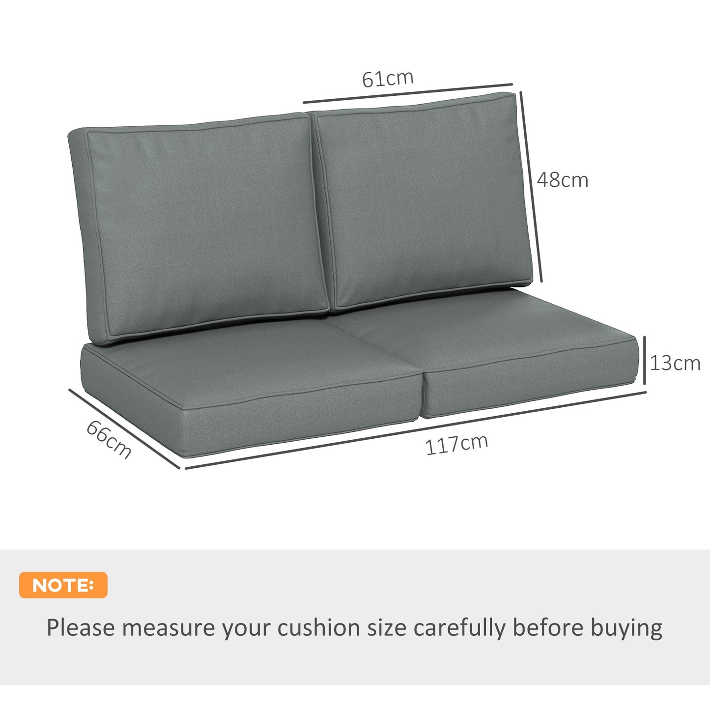 2 Seater Outdoor Seat Cushions, Backrest, Water Repellent Seat Pads for Dining Chair, Swing, Sofa, Charcoal Grey