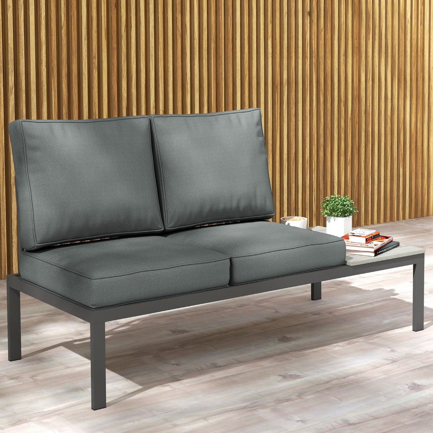 2 Seater Outdoor Seat Cushions, Backrest, Water Repellent Seat Pads for Dining Chair, Swing, Sofa, Charcoal Grey