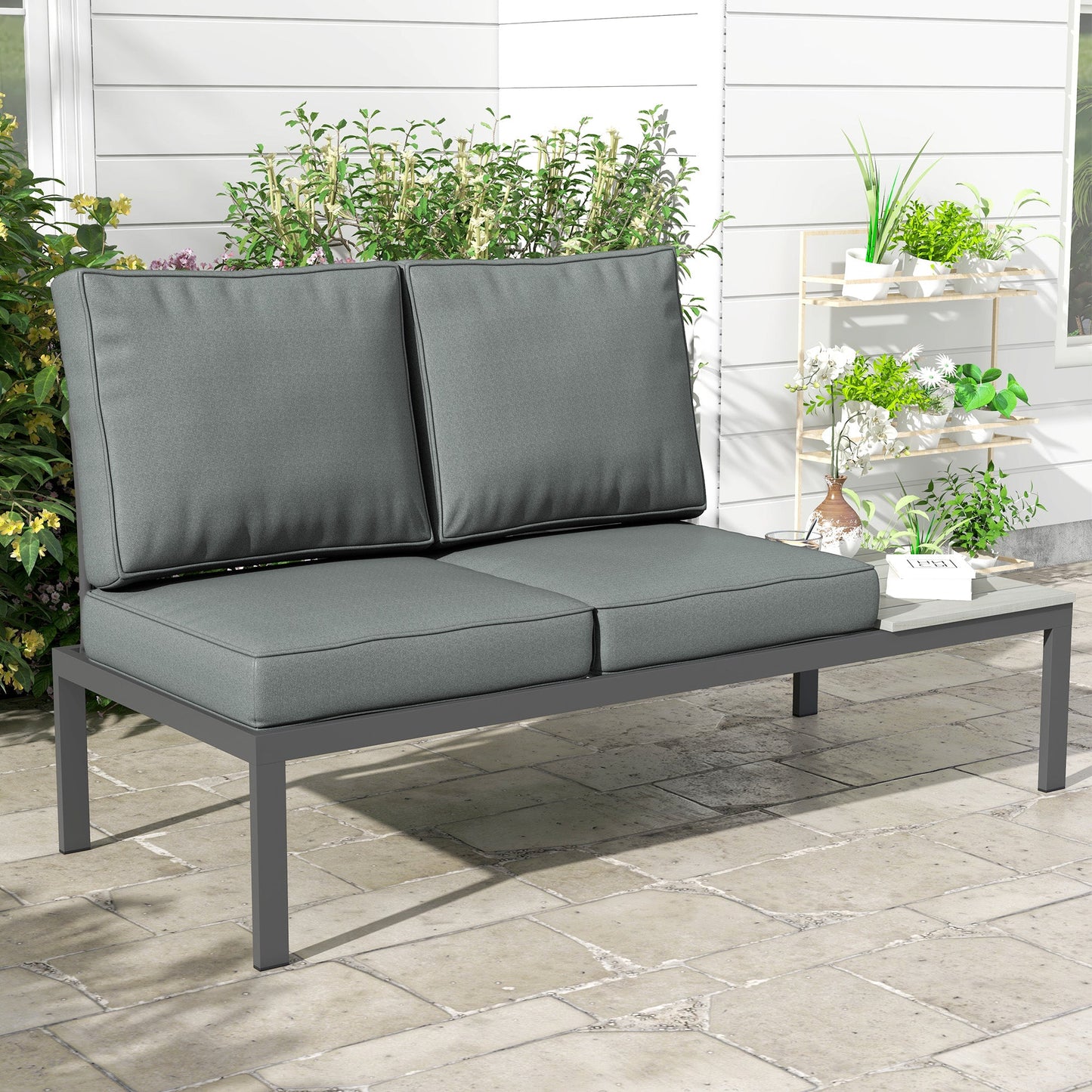 2 Seater Outdoor Seat Cushions, Backrest, Water Repellent Seat Pads for Dining Chair, Swing, Sofa, Charcoal Grey