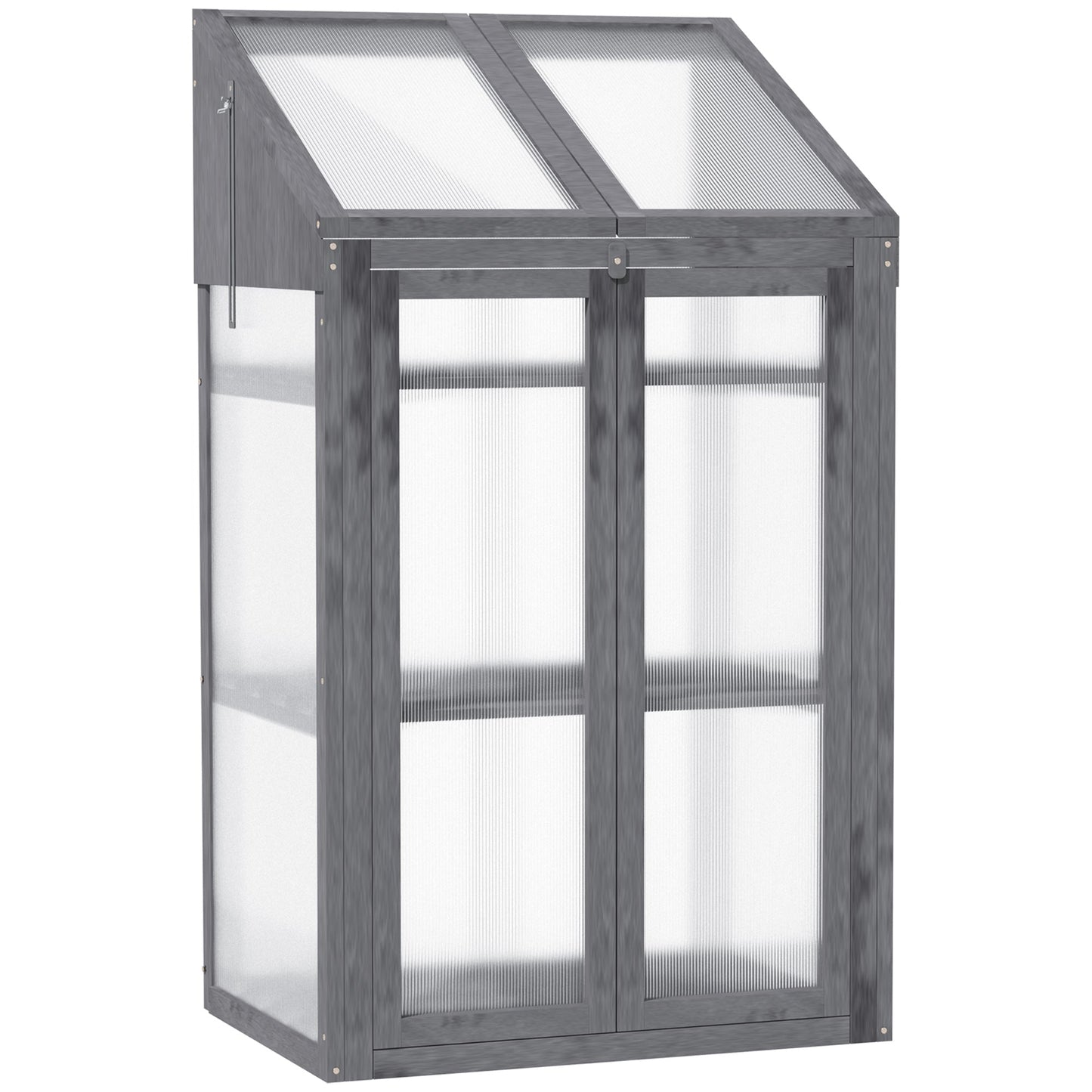 Wooden Cold Frame Polycarbonate Greenhouse with Openable Top Cover and Double Door, Grow House for Flower, Vegetable and Plants, 70 x 50 x 120cm, Grey