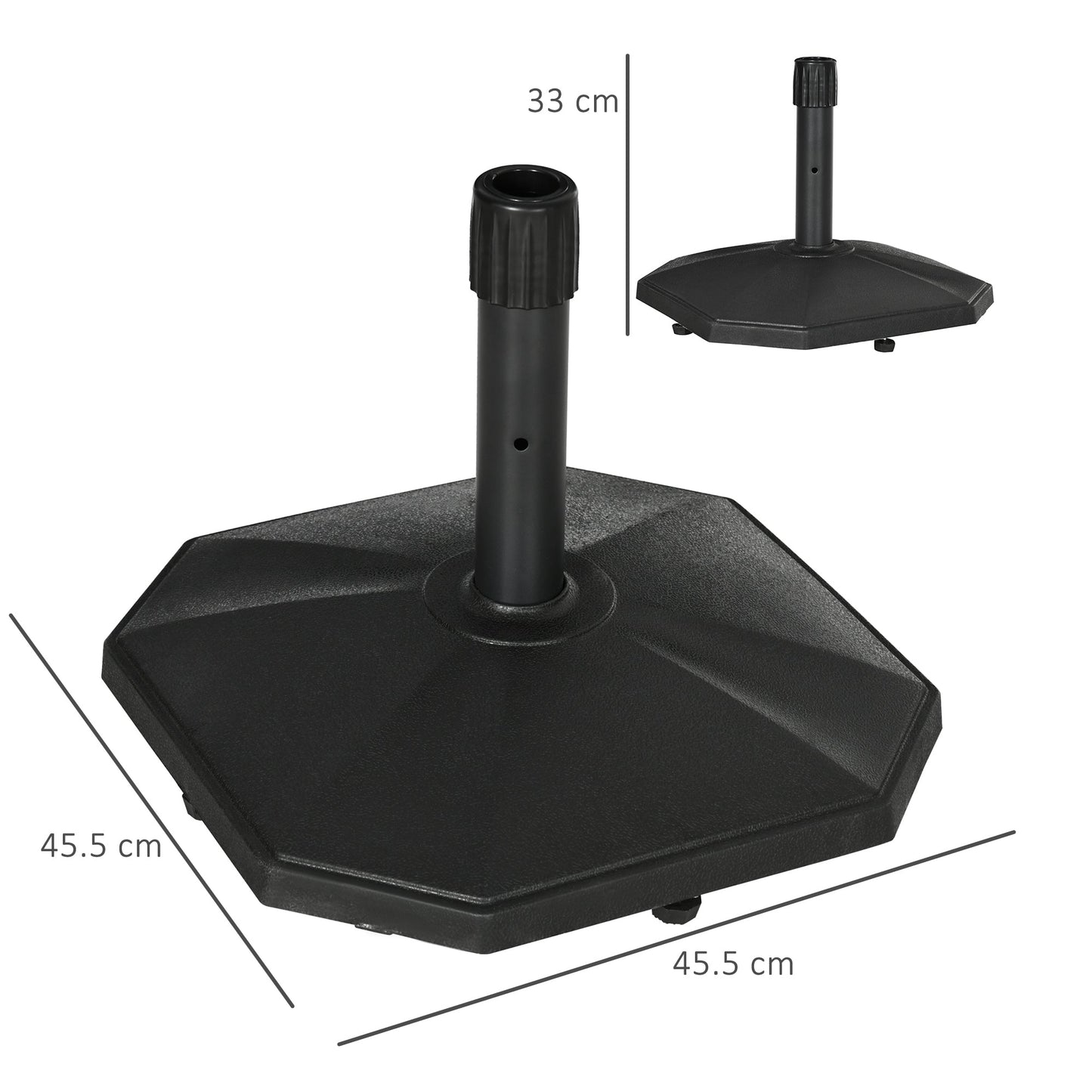 18kg Patio Parasol Base, Garden Concrete Umbrella Base, Outdoor Umbrella Stand Holder for Parasol Poles 34mm, 38mm and 48mm, Black