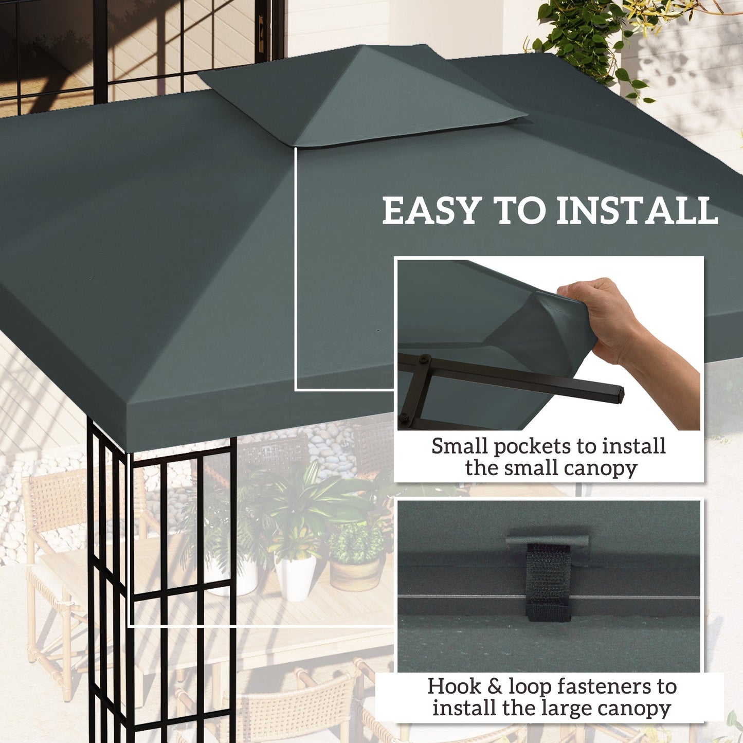 3 x 3(m) Gazebo Canopy Roof Top Replacement Cover Spare Part Charcoal Grey (TOP COVER ONLY)