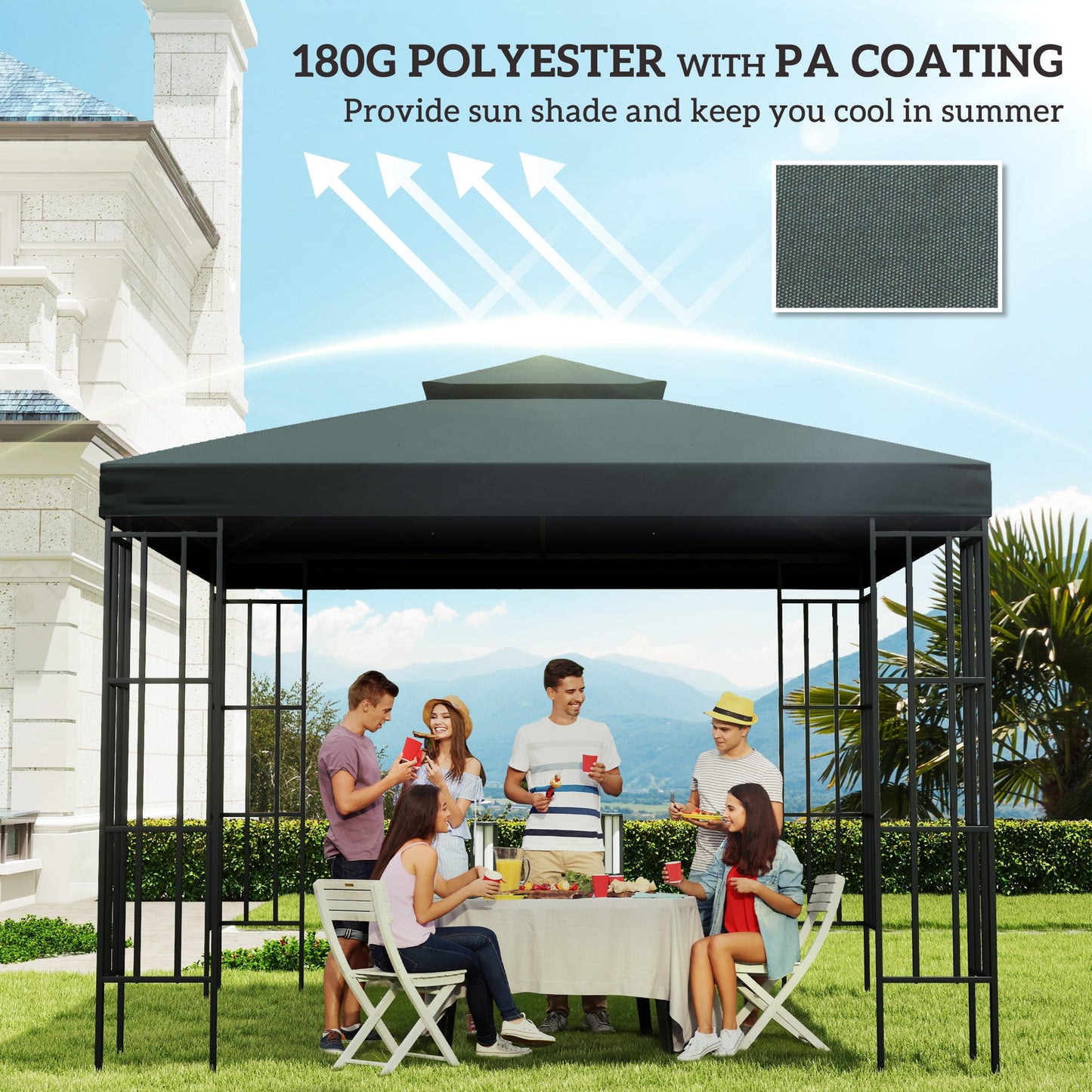 3 x 3(m) Gazebo Canopy Roof Top Replacement Cover Spare Part Charcoal Grey (TOP COVER ONLY)