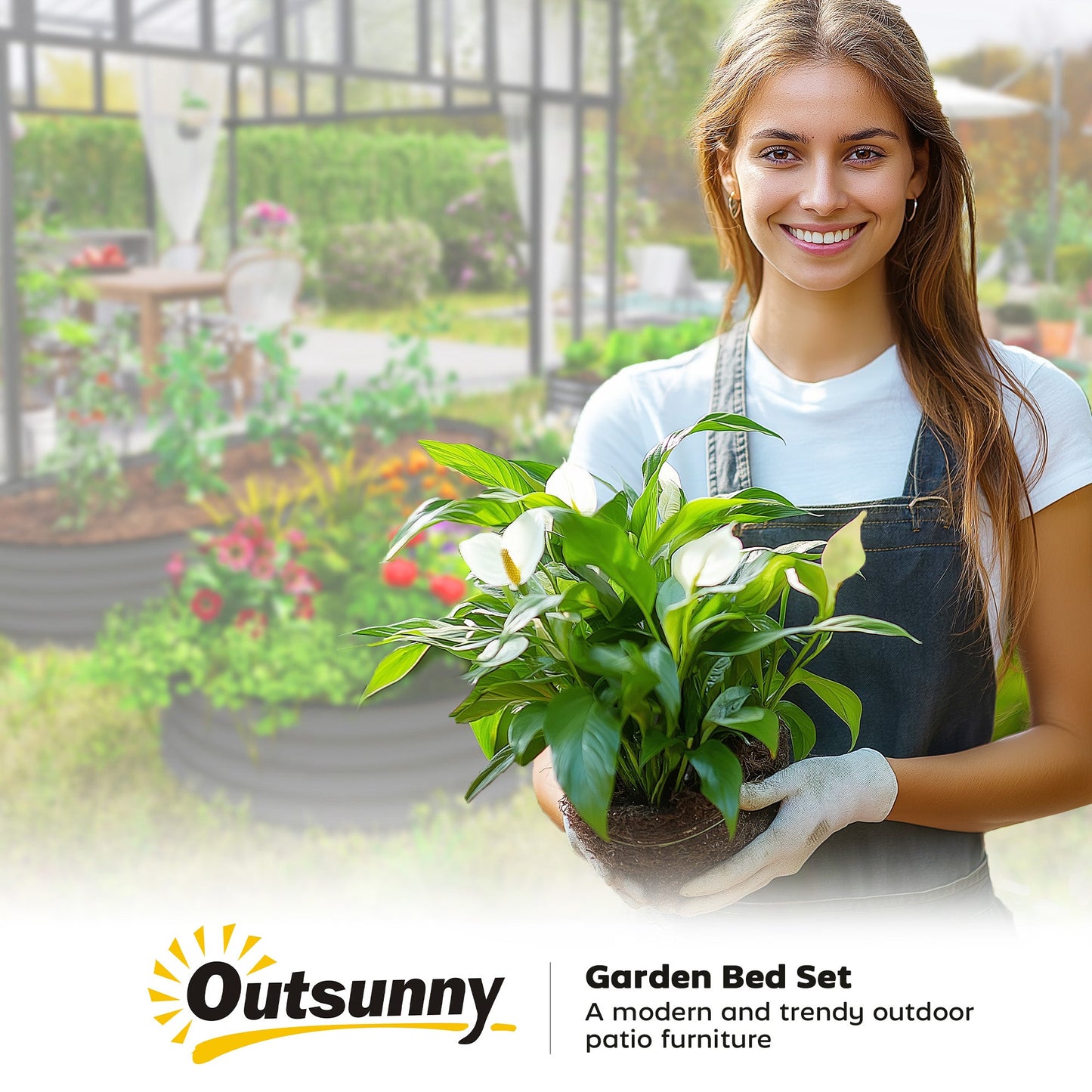 Set of 2 Raised Beds for Garden, Outdoor Galvanised Planter Box with Plant Support Stakes, Rubber Strap Edging and Bottomless for Flower, Vegetable, 181 x 93 x 30 cm, Dark Grey