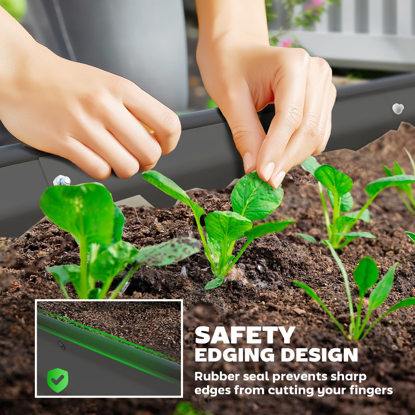 Set of 2 Raised Beds for Garden, Outdoor Galvanised Planter Box with Plant Support Stakes, Rubber Strap Edging and Bottomless for Flower, Vegetable, 181 x 93 x 30 cm, Dark Grey
