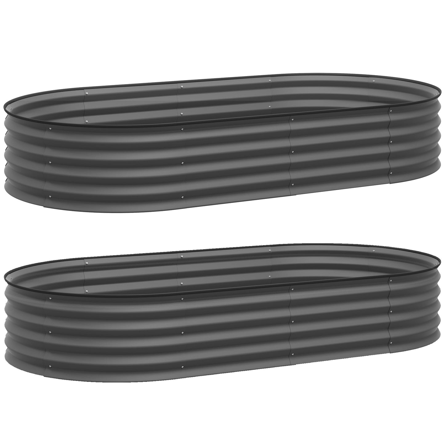 Set of 2 Raised Beds for Garden, Outdoor Galvanised Planter Box with Plant Support Stakes, Rubber Strap Edging and Bottomless for Flower, Vegetable, 181 x 93 x 30 cm, Dark Grey