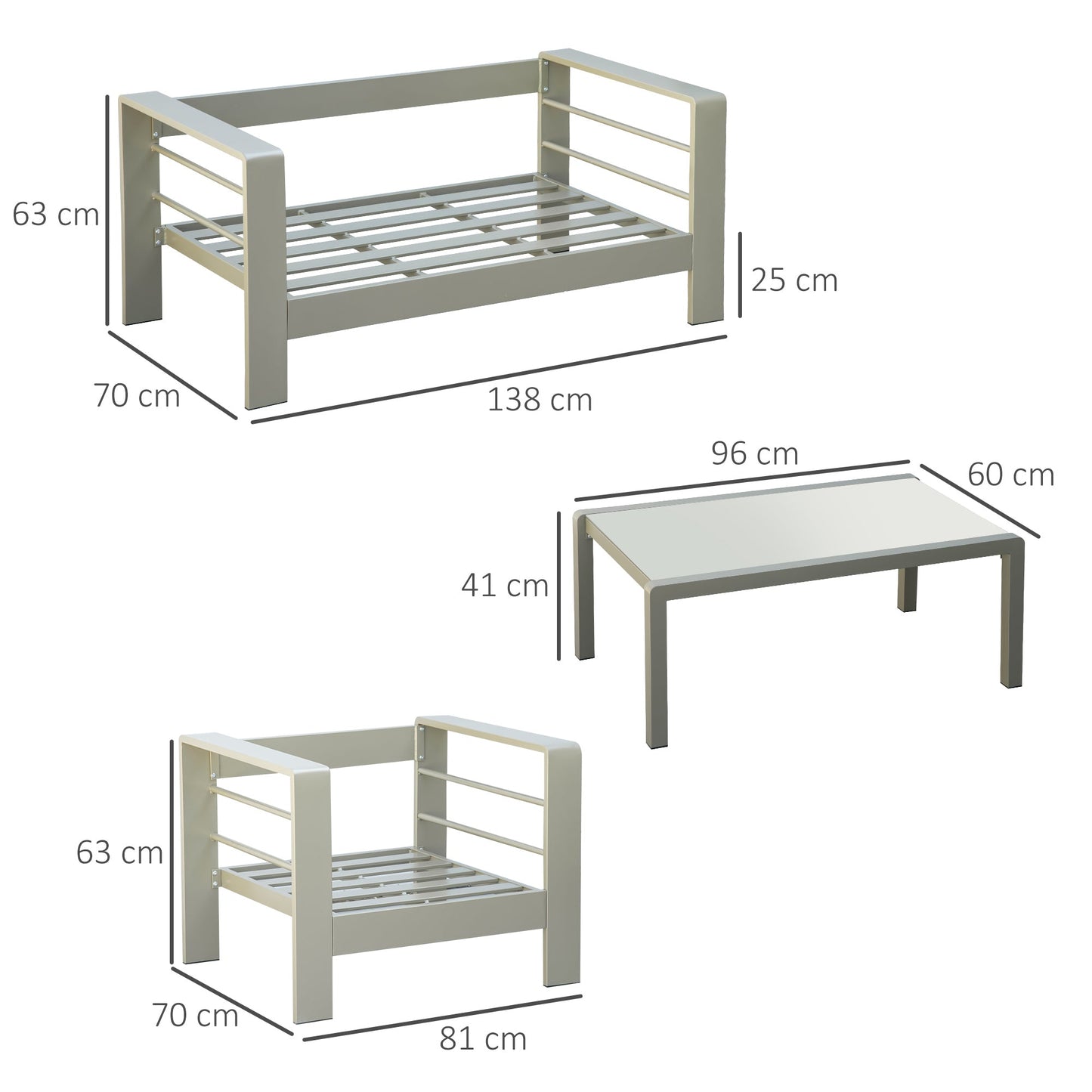 4 Pieces Outdoor Garden Furniture Set, Aluminium Frame Backyard Furniture w/ Thick Padded Cushioned Loveseat, 2 Chairs, and Glass Top Table, Champagne Gold