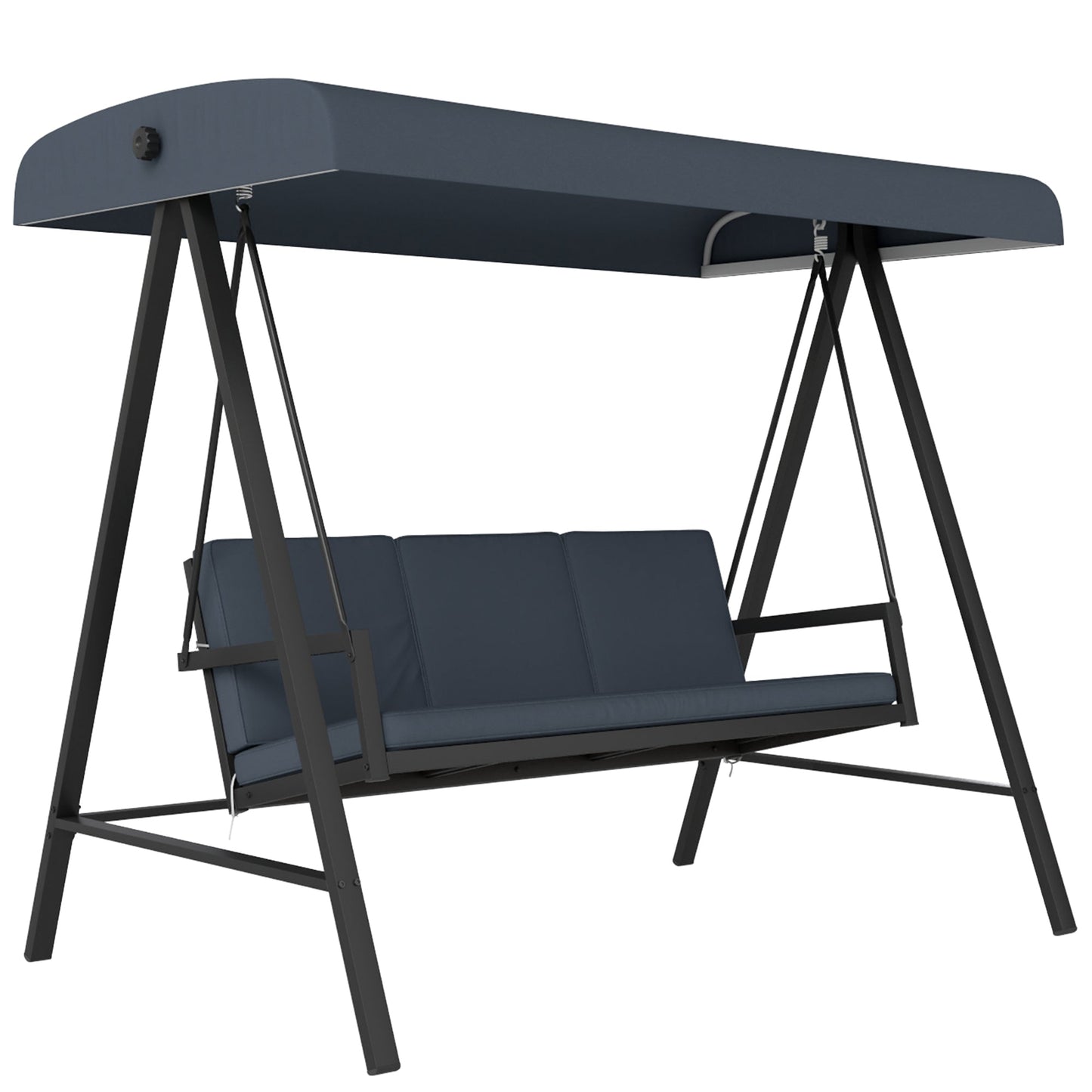 3 Seater Garden Swing Chair, Outdoor Hammock Bench with Adjustable Canopy, Removable Cushions and Steel Frame, Dark Grey