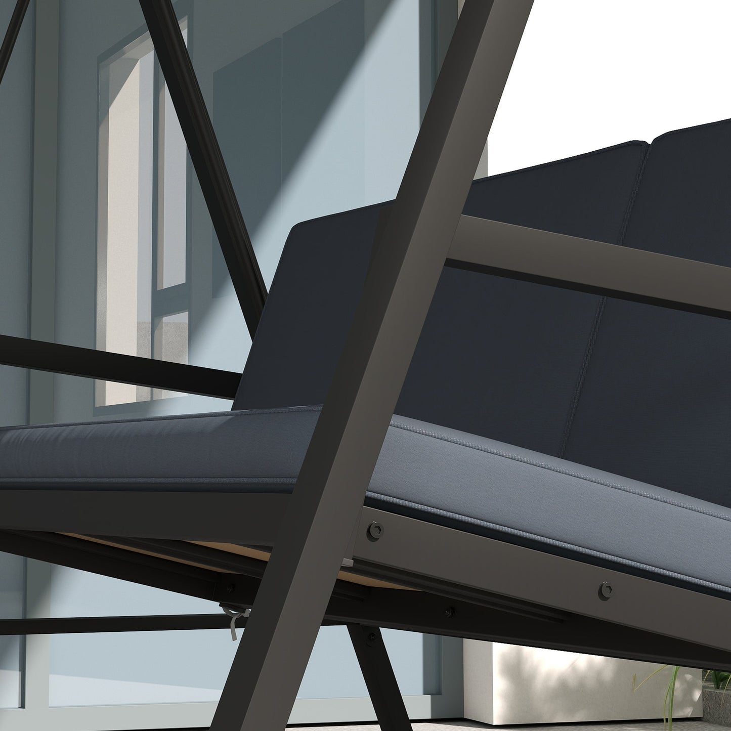 3 Seater Garden Swing Chair, Outdoor Hammock Bench with Adjustable Canopy, Removable Cushions and Steel Frame, Dark Grey
