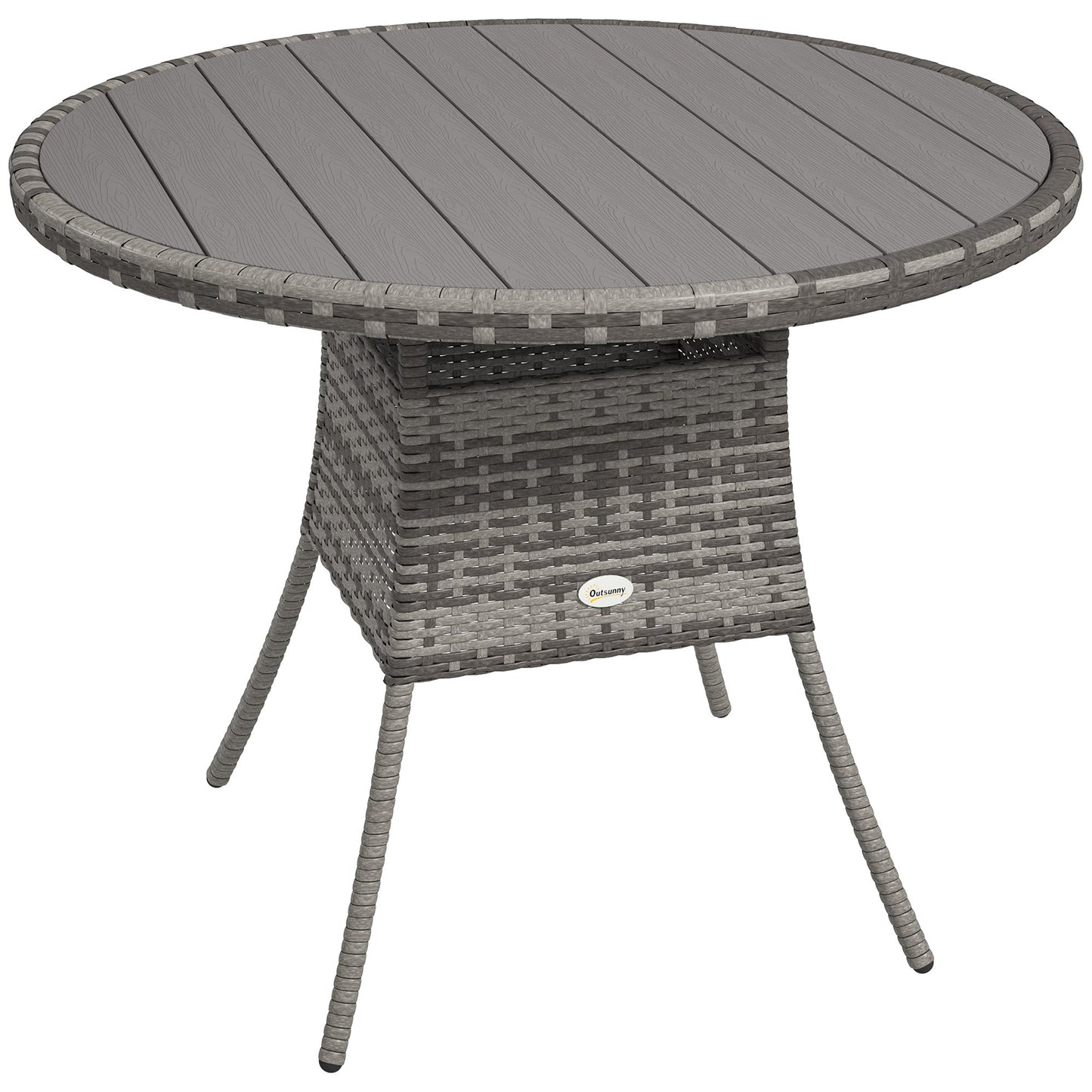 90 cm Outdoor Dining Table, PE Rattan Patio Table with Wood-plastic Composite Top for Balcony, Garden, Grey