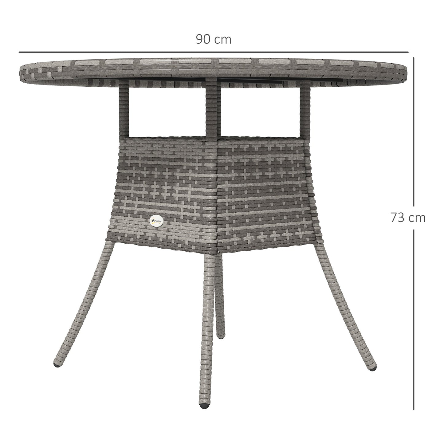 90 cm Outdoor Dining Table, PE Rattan Patio Table with Wood-plastic Composite Top for Balcony, Garden, Grey