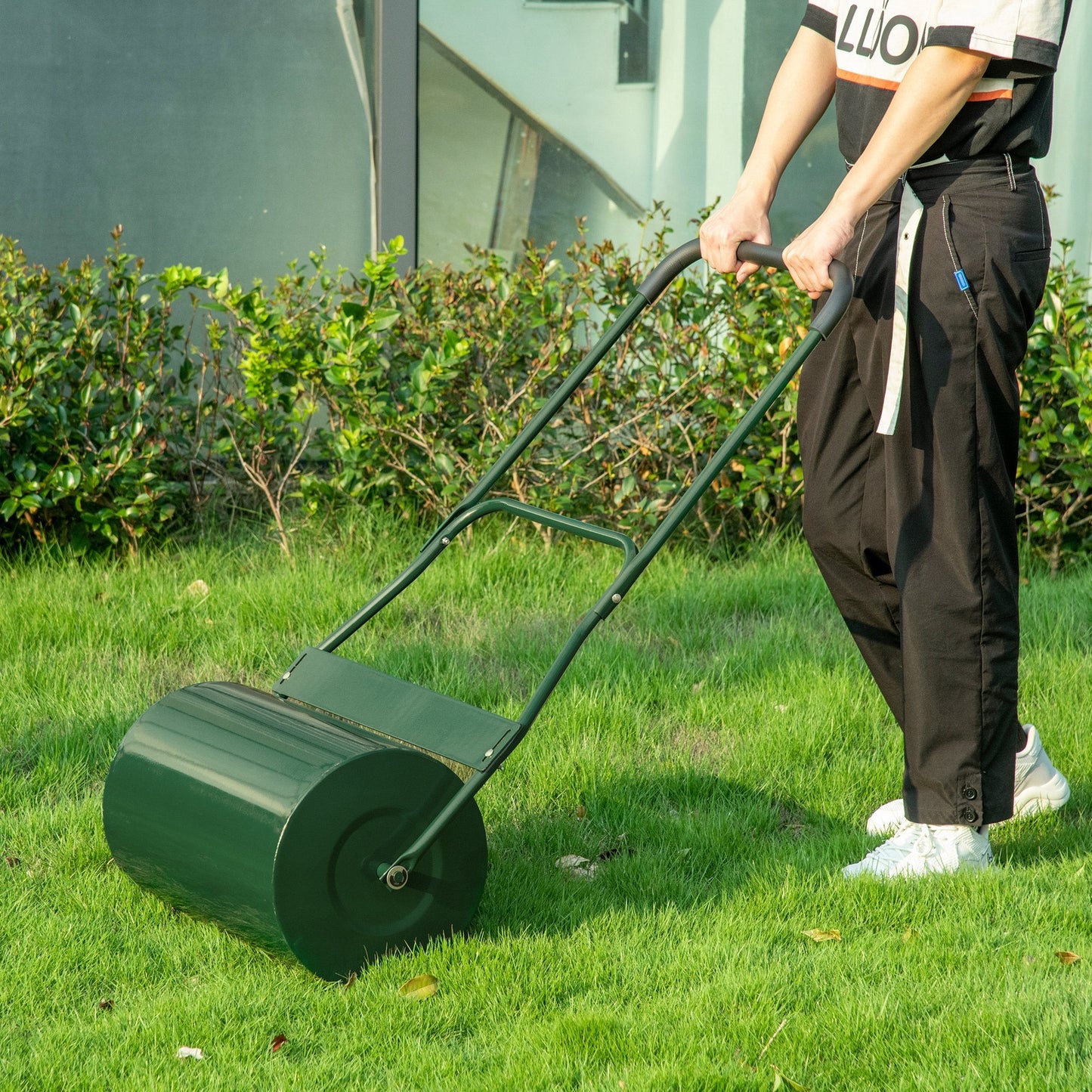 40L Lawn Roller Drum Scraper Bar Collapsible Handle Water or Sand Filled Φ32cm Green