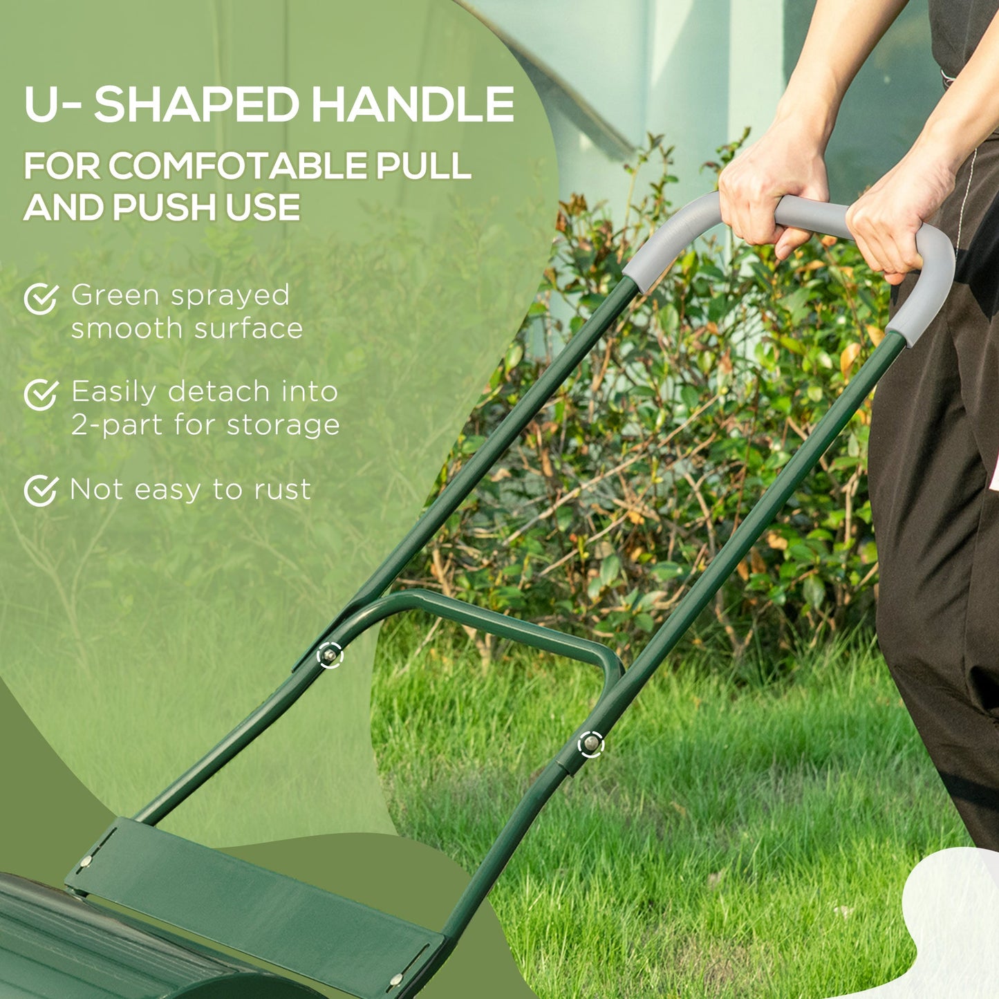 40L Lawn Roller Drum Scraper Bar Collapsible Handle Water or Sand Filled Φ32cm Green