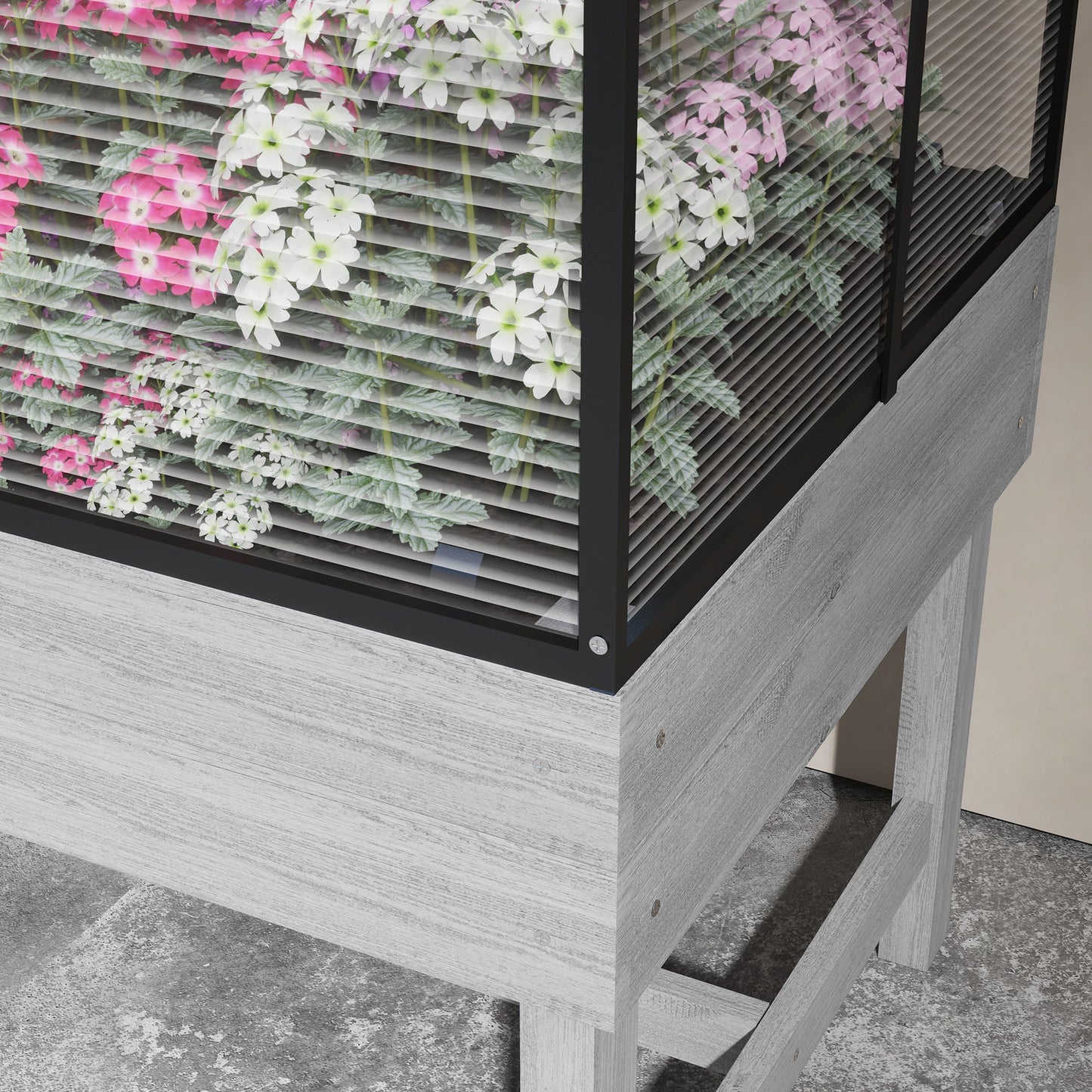 Raised Garden Bed with Cold Frame Greenhouse, Elevated Wood Planter Box with Polycarbonate Panel and Top Vent for Vegetables, Flowers, Herbs, 120 x 60 x 103cm, Distressed Grey