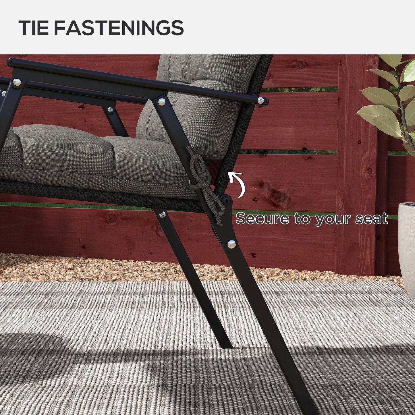 2pc Outdoor Seat Cushions with Backrest, Ties, Water Repellent Seat Pads for Chair, Garden Patio, Charcoal Grey