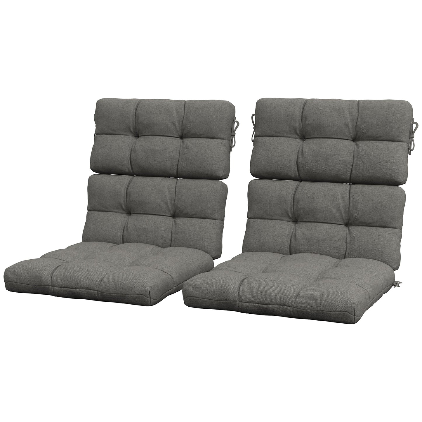 2pc Outdoor Seat Cushions with Backrest, Ties, Water Repellent Seat Pads for Chair, Garden Patio, Charcoal Grey