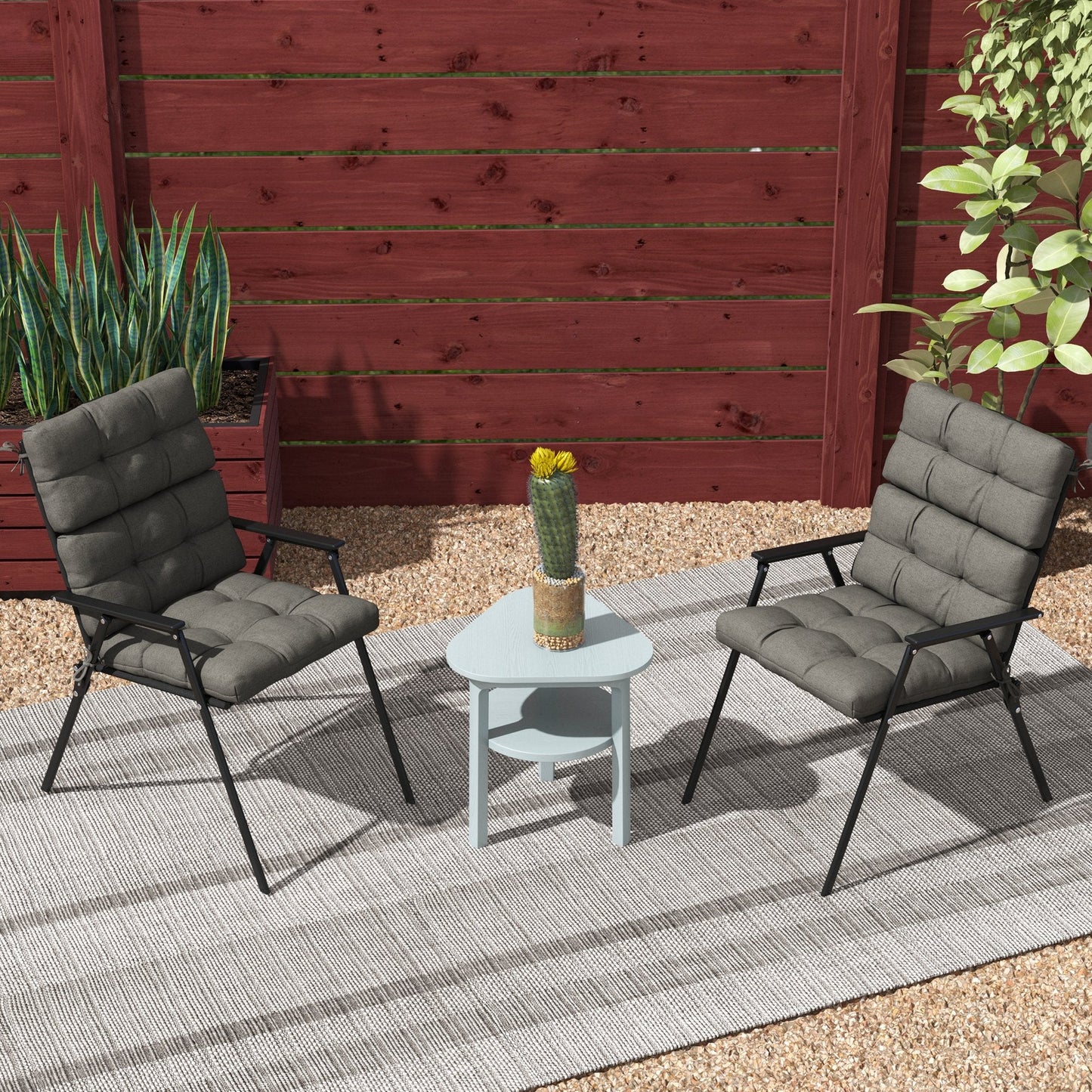 2pc Outdoor Seat Cushions with Backrest, Ties, Water Repellent Seat Pads for Chair, Garden Patio, Charcoal Grey