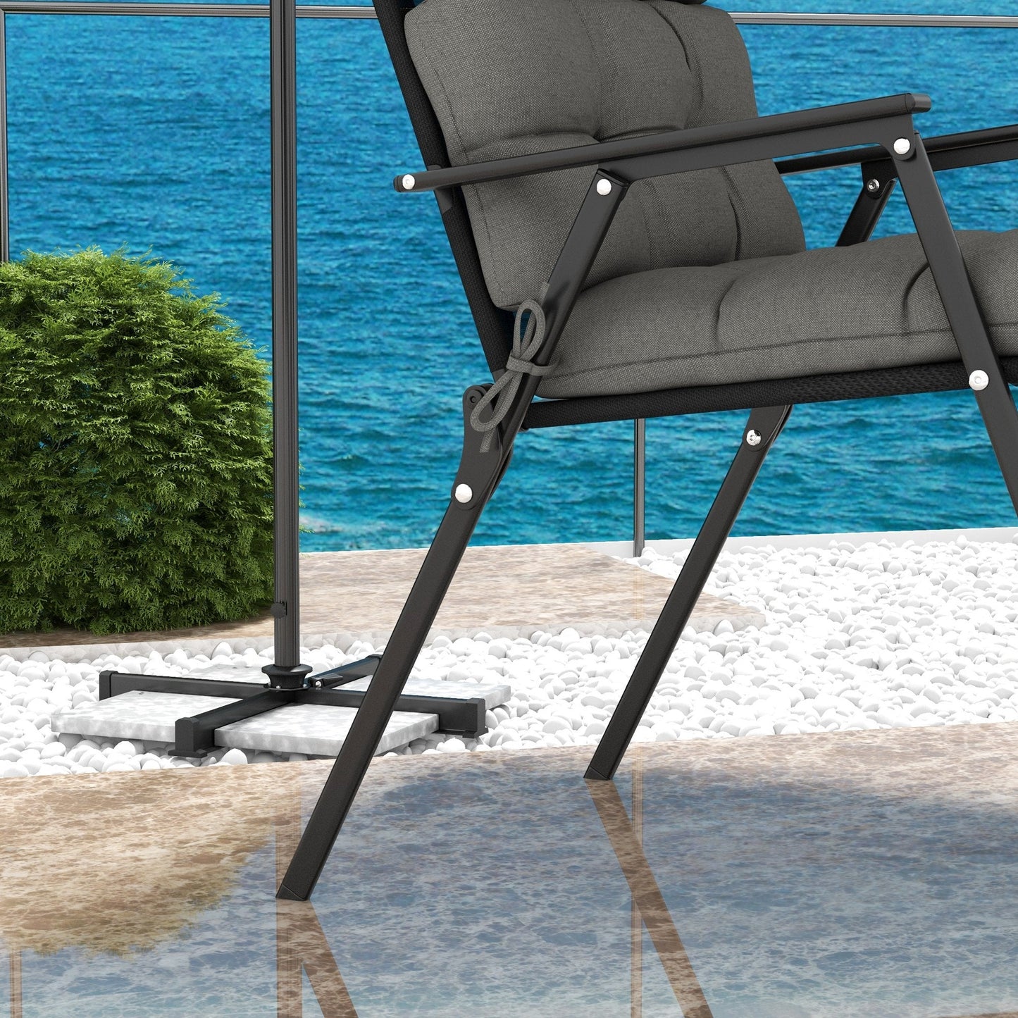 2pc Outdoor Seat Cushions with Backrest, Ties, Water Repellent Seat Pads for Chair, Garden Patio, Charcoal Grey
