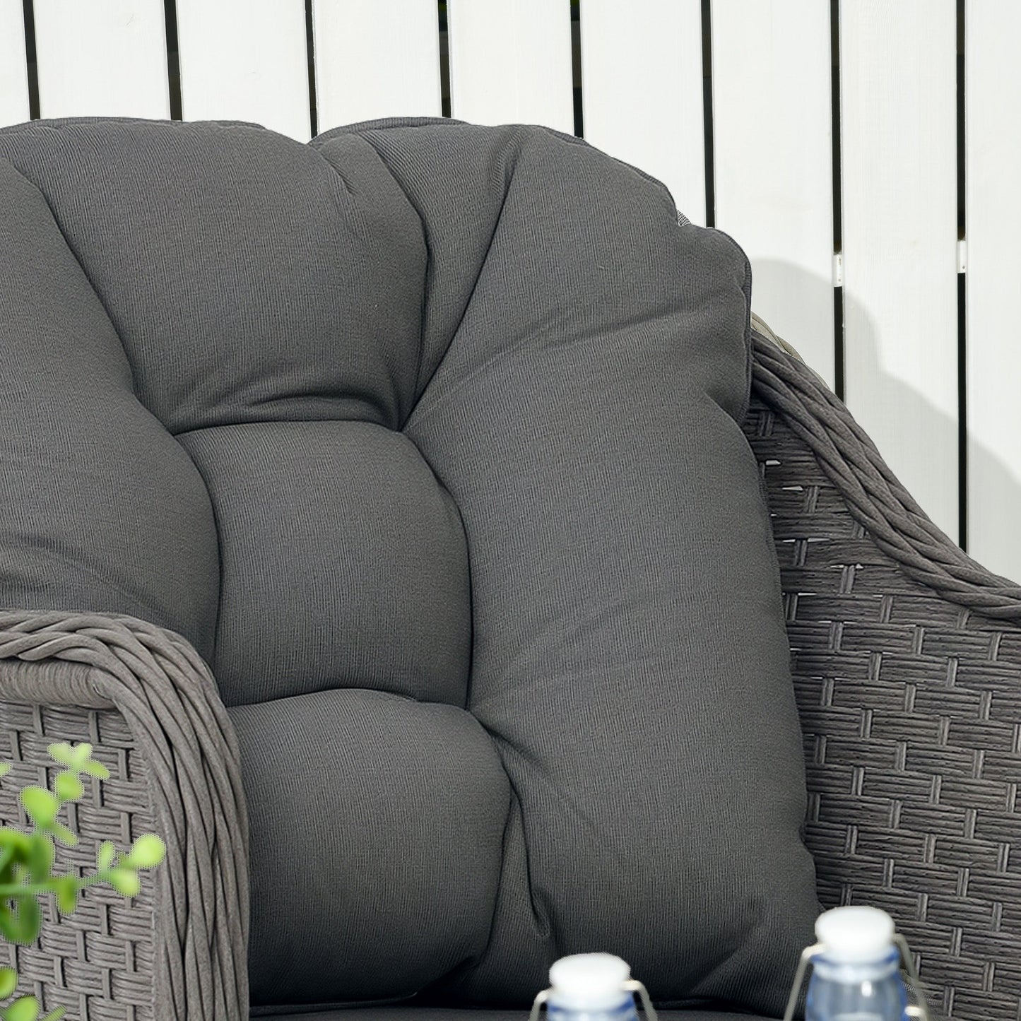 4 Pieces Outdoor PE Rattan Garden Furniture, Patio Round Wicker Woven Conversation Sofa Set w/ Padded Cushions and Tempered Glass Top Table For Balcony, Pool, Garden, Sand, Light Grey
