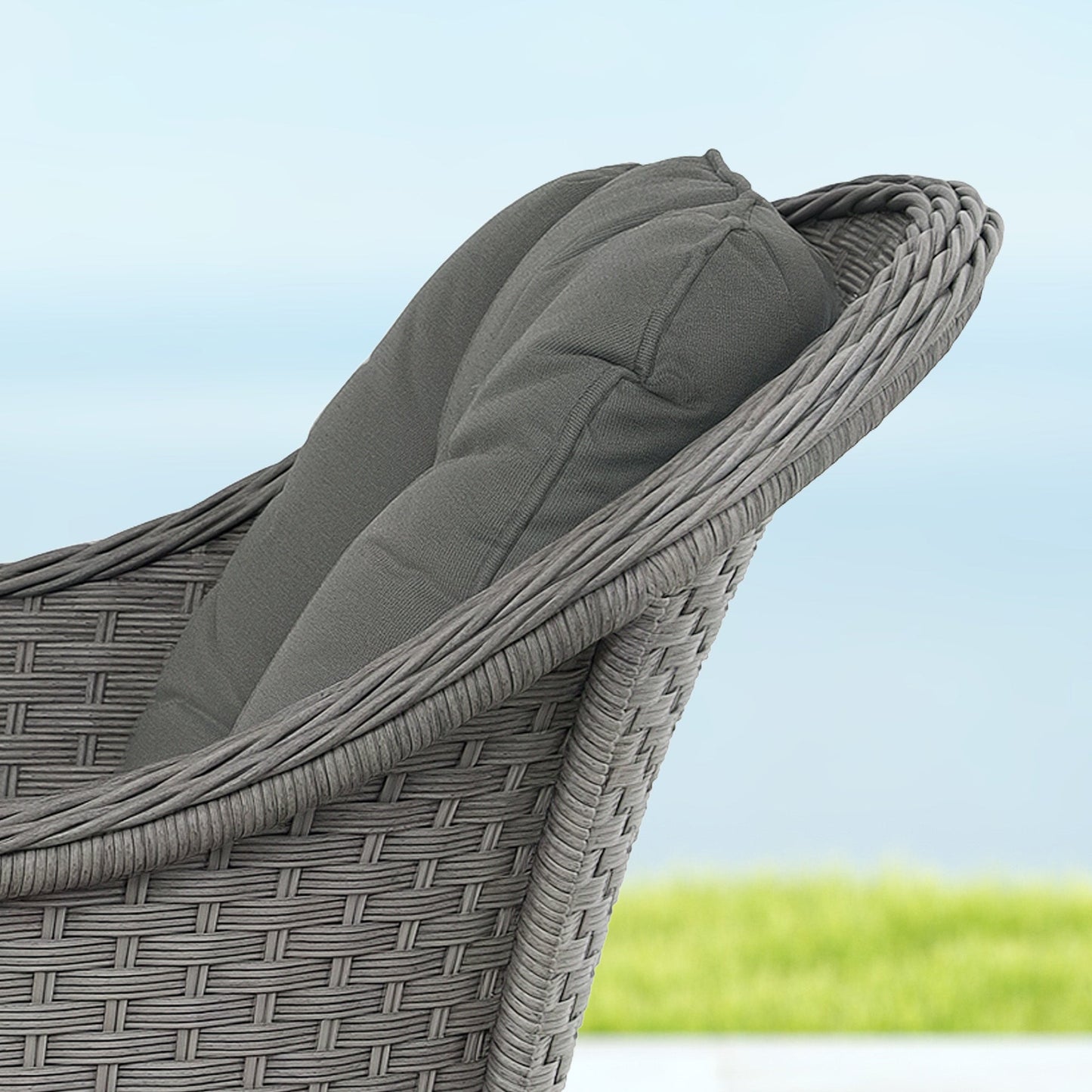 4 Pieces Outdoor PE Rattan Garden Furniture, Patio Round Wicker Woven Conversation Sofa Set w/ Padded Cushions and Tempered Glass Top Table For Balcony, Pool, Garden, Sand, Light Grey