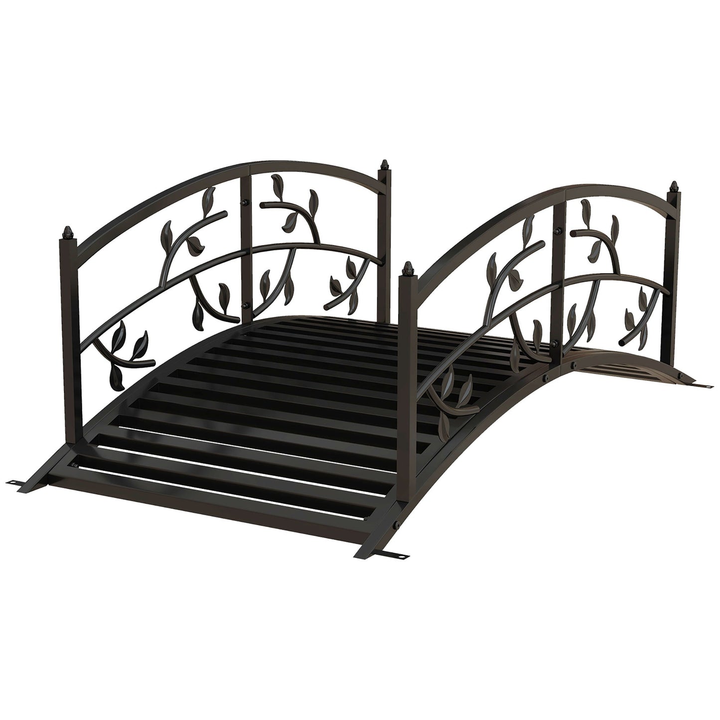 1.2M Metal Garden Bridge with Safety Railings, Classic Retro Arc Footbridge with Vine Pattern, Small Decorative Pond Bridge for Creeks Streams Borders, Black